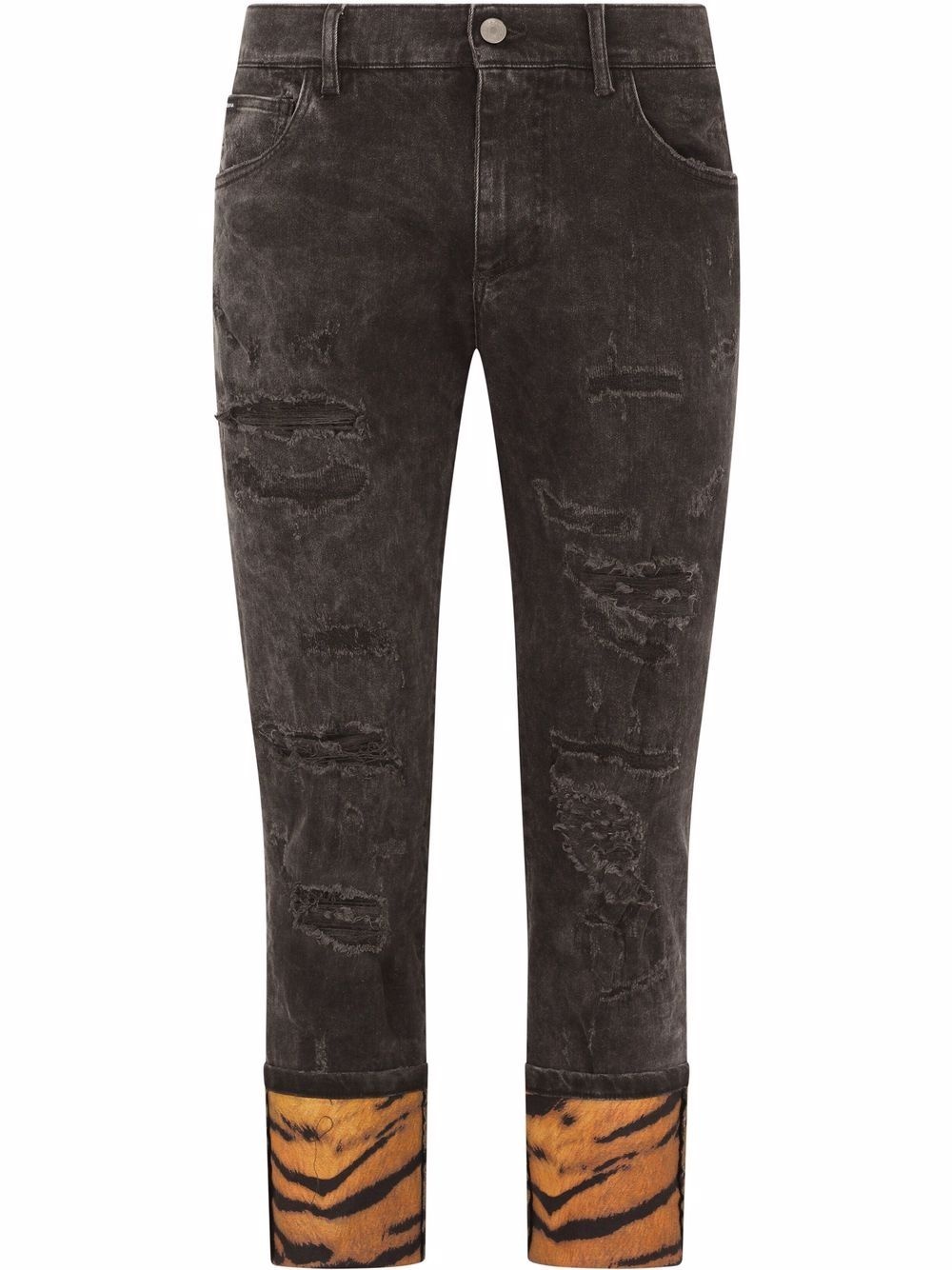 tiger-print cuff jeans - 1