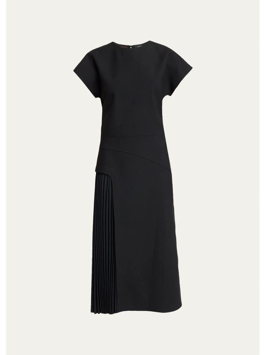 Ria Cap-Sleeve Pleated Panel Midi Dress - 1