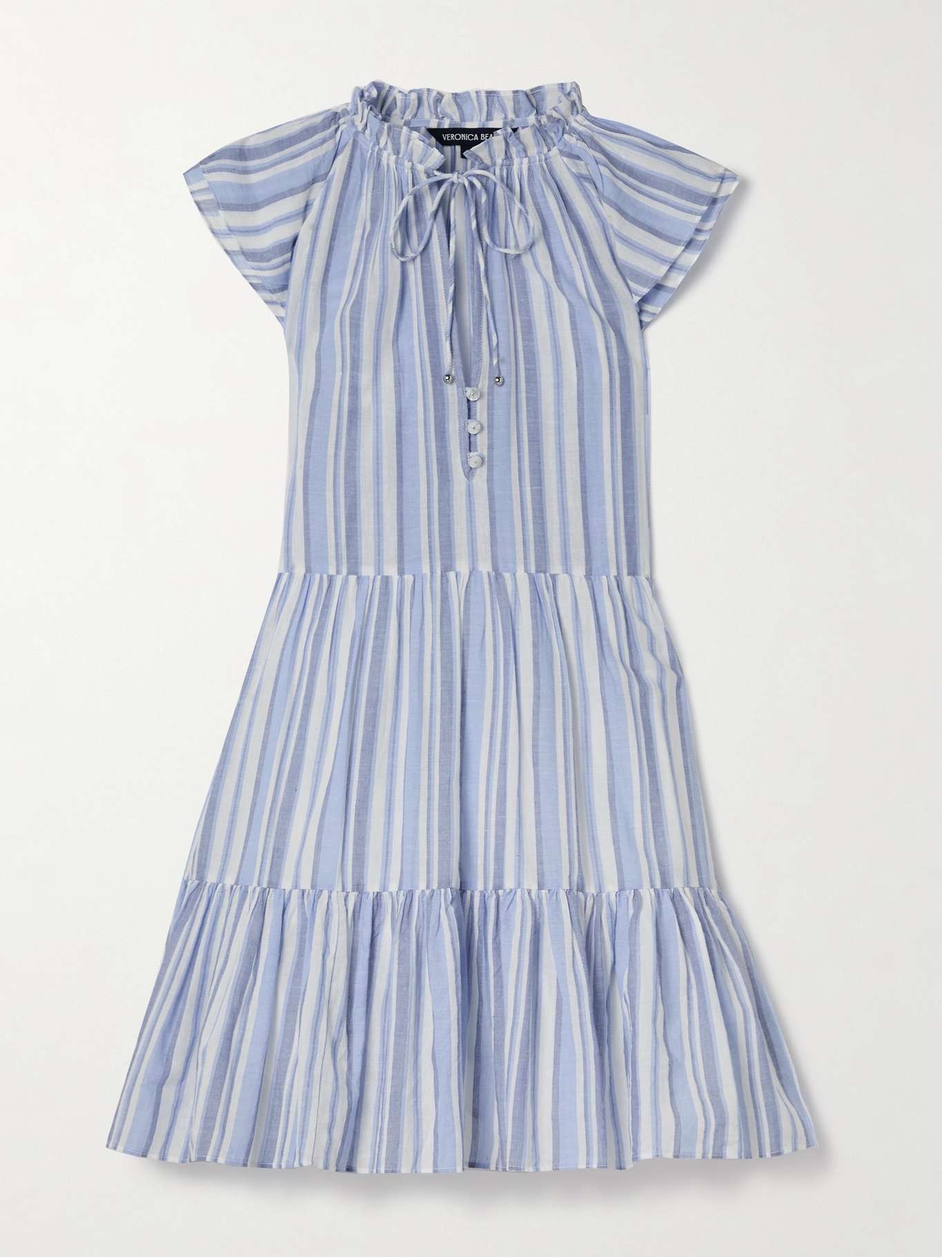 Zee tiered striped cotton mini dress - 1