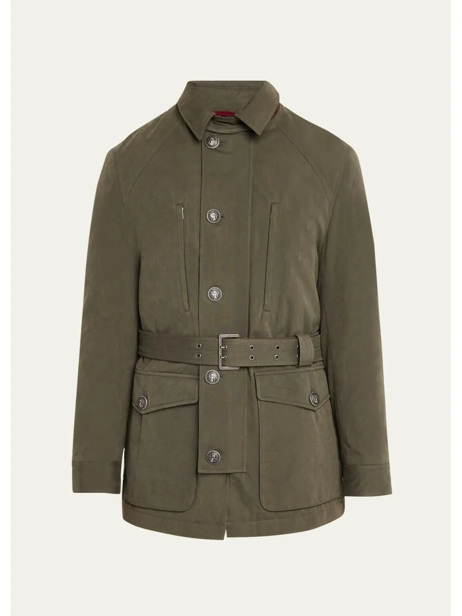 Men's Waxed Cotton Belted Safari Jacket - 1