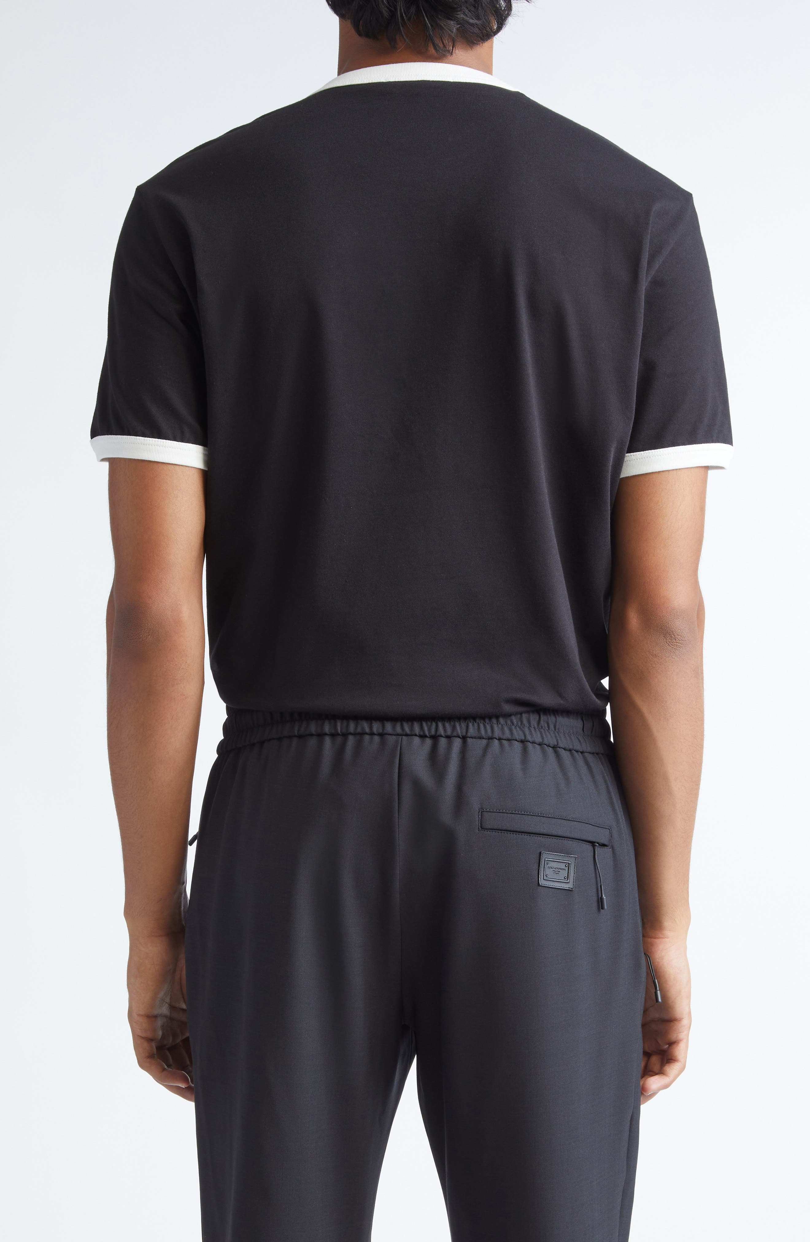 Dolce&Gabbana Flocked Logo Appliqué Ringer T-Shirt in N0000 Nero at Nordstrom - 3