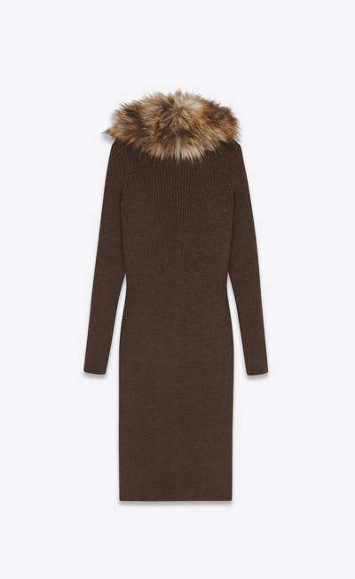 SAINT LAURENT long cardigan dress in ribbed knit wool outlook