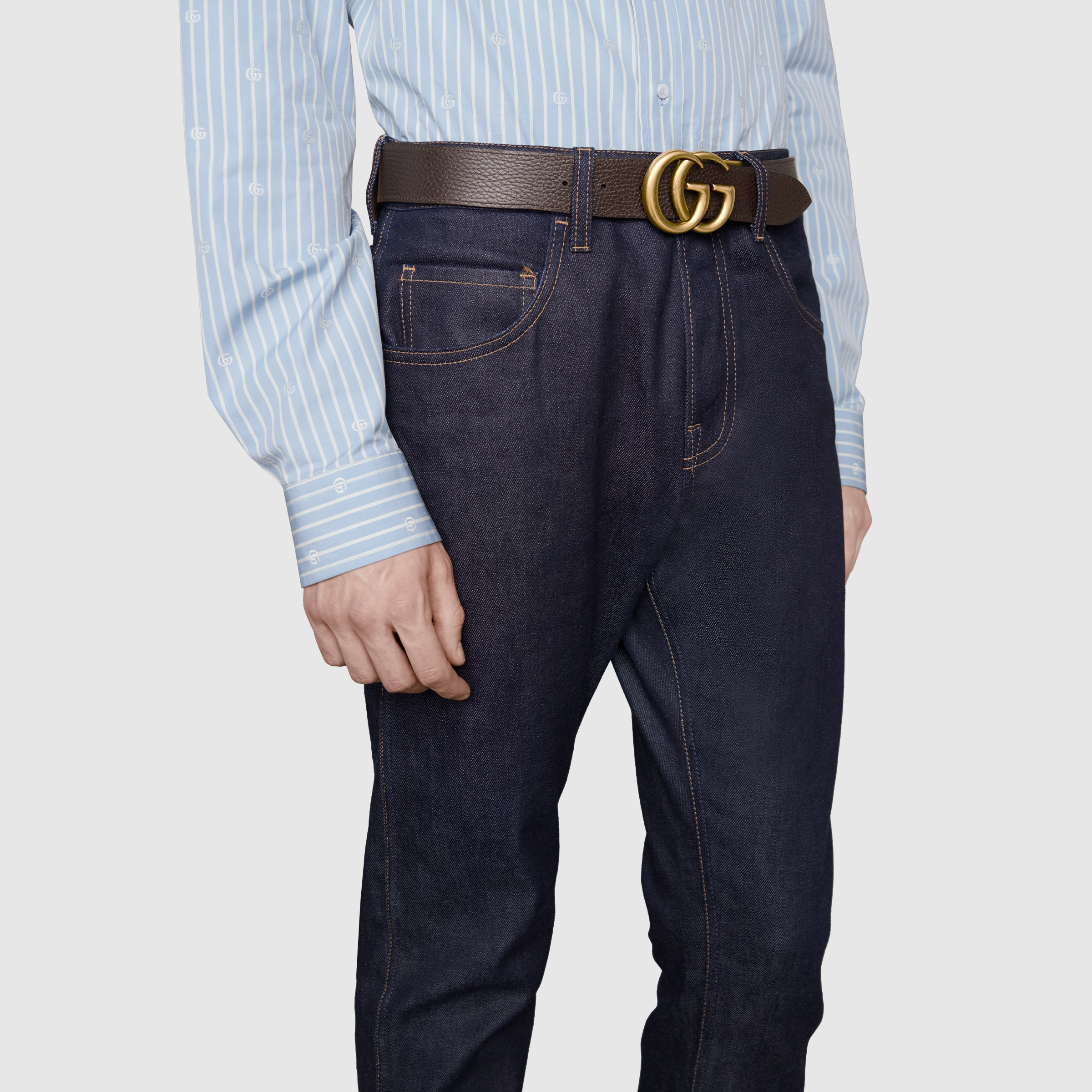 Reversible leather belt with Double G buckle - 6