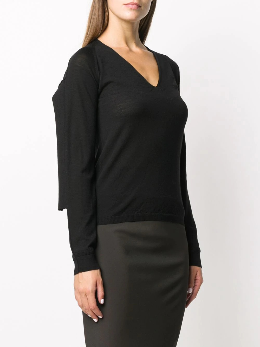 fine knit deep V-neck top - 3