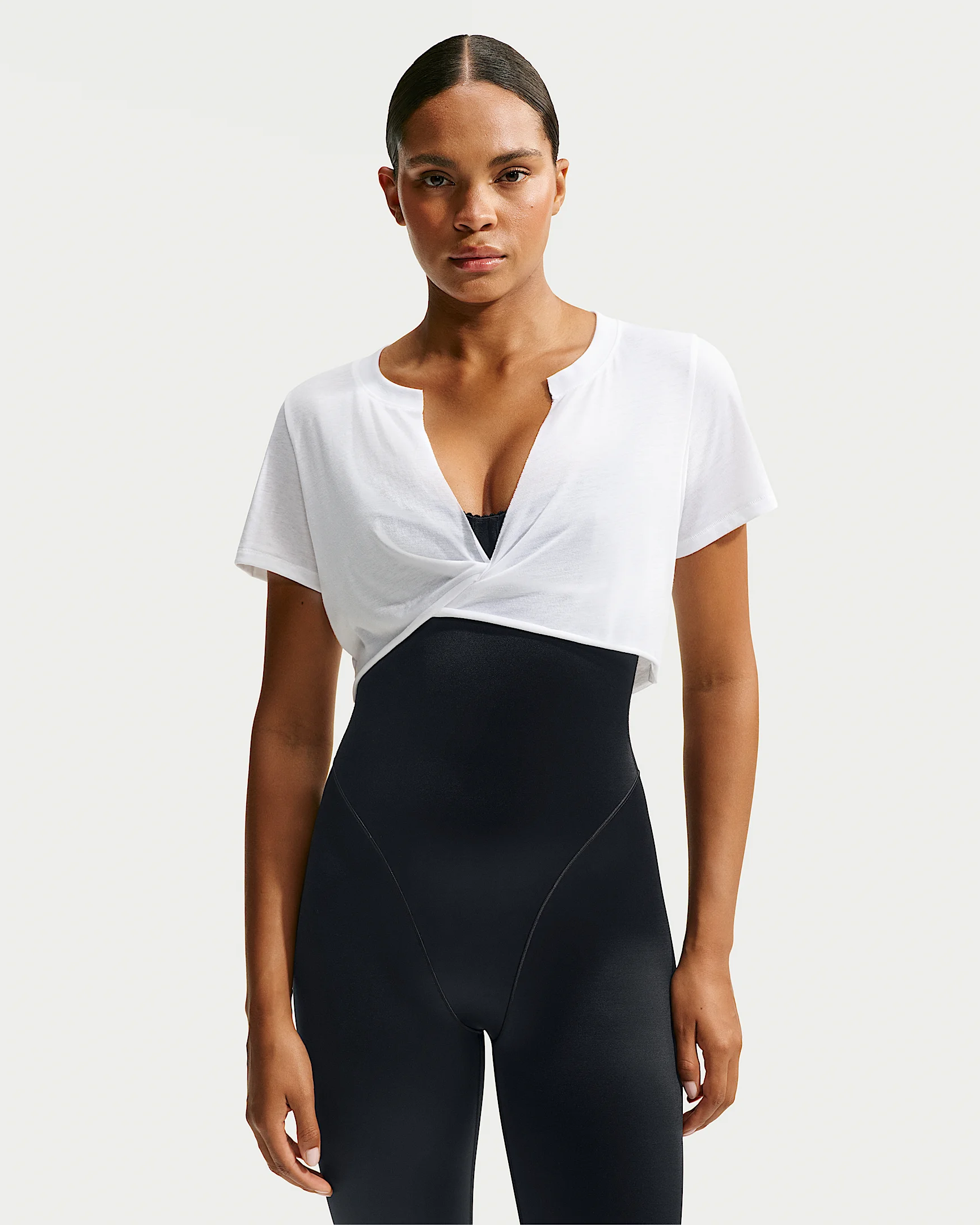 NikeSKIMS Performance Cotton Blend Women's V-Neck Cropped Twist Short-Sleeve Top - 1
