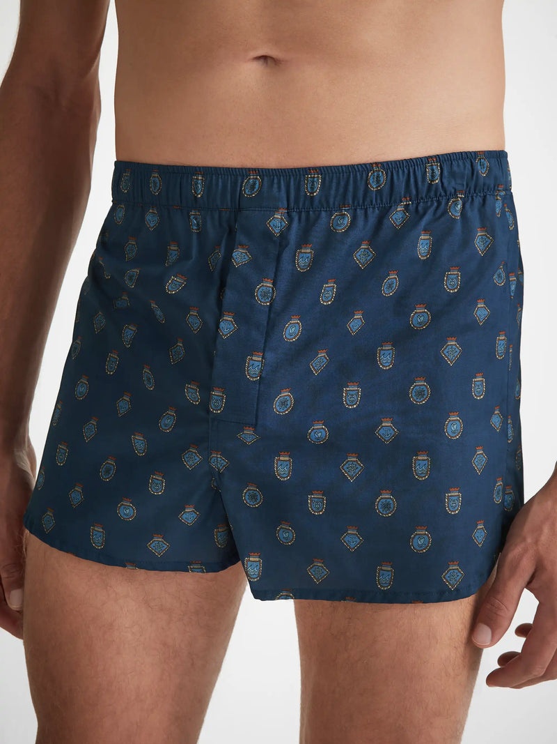 Men's Modern Fit Boxers Cotton Batiste Navy Badge Print - 5