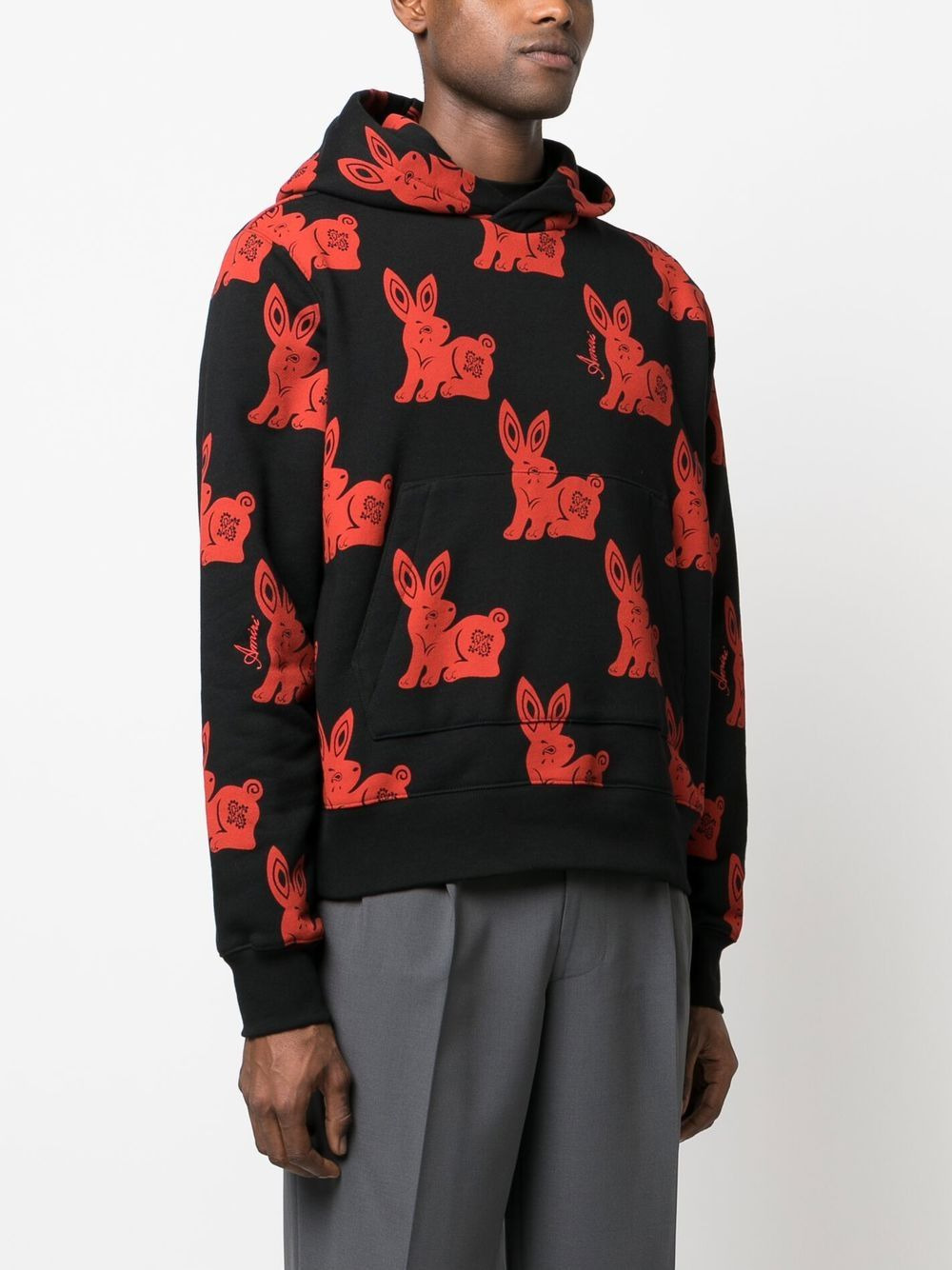 rabbit-motif cotton hoodie - 3