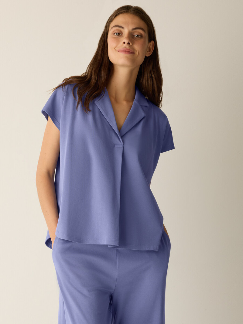 EILEEN FISHER Organic Cotton Interlock Notch Collar Sleep Shirt outlook