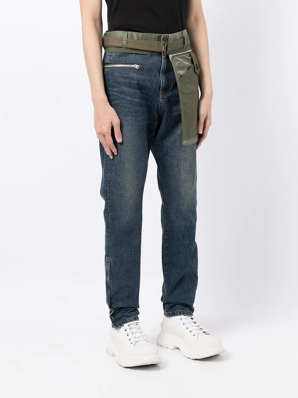 layered slim-fit jeans - 3