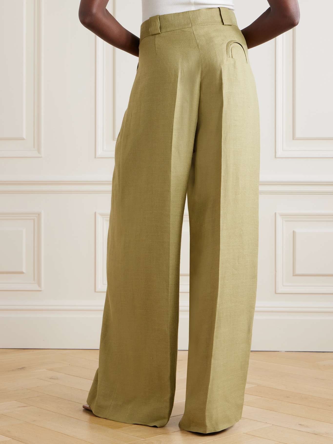 Husi pleated linen and silk-blend wide-leg pants - 4