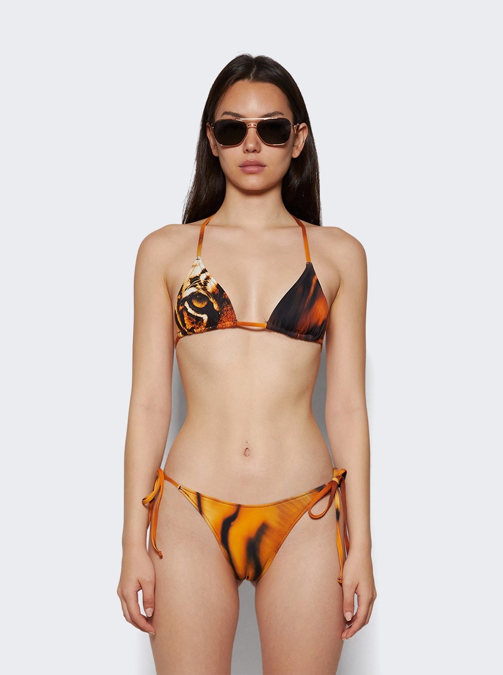 X Roberto Cavalli Triangle Bikini Top Tiger Face Print - 2