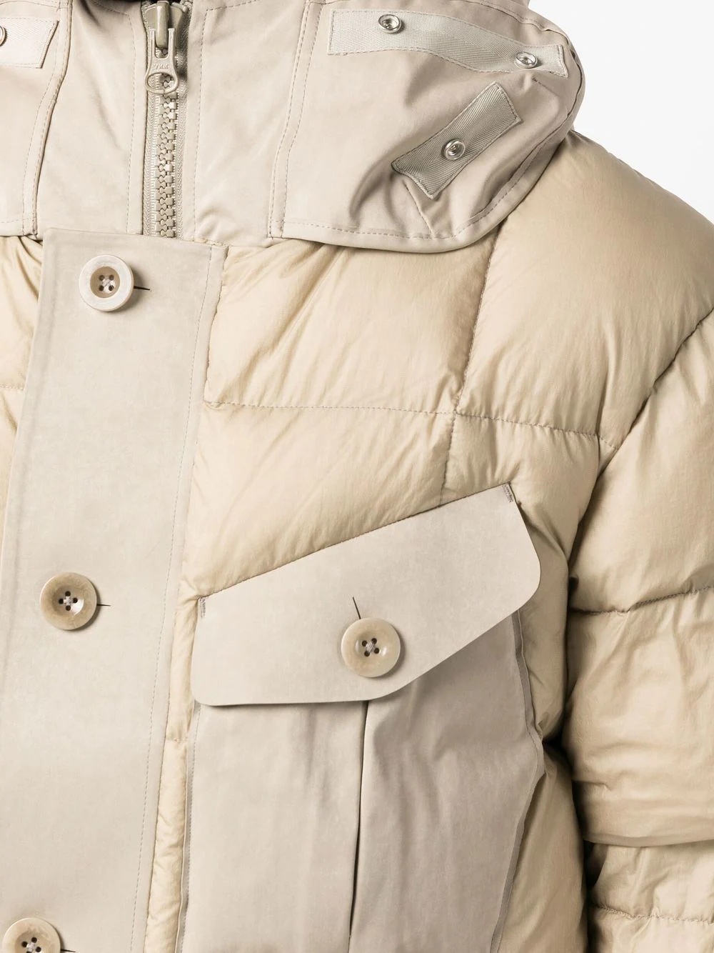 hooded button fasten puffer jacket - 5