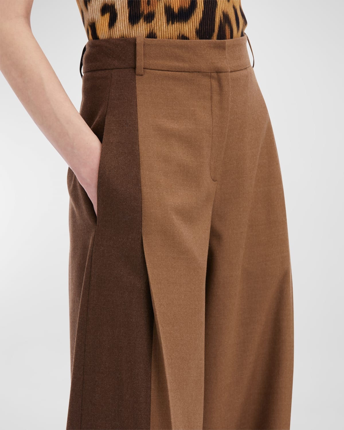 Mixed Wool Flannel Pleated Wide-Leg Pants - 4
