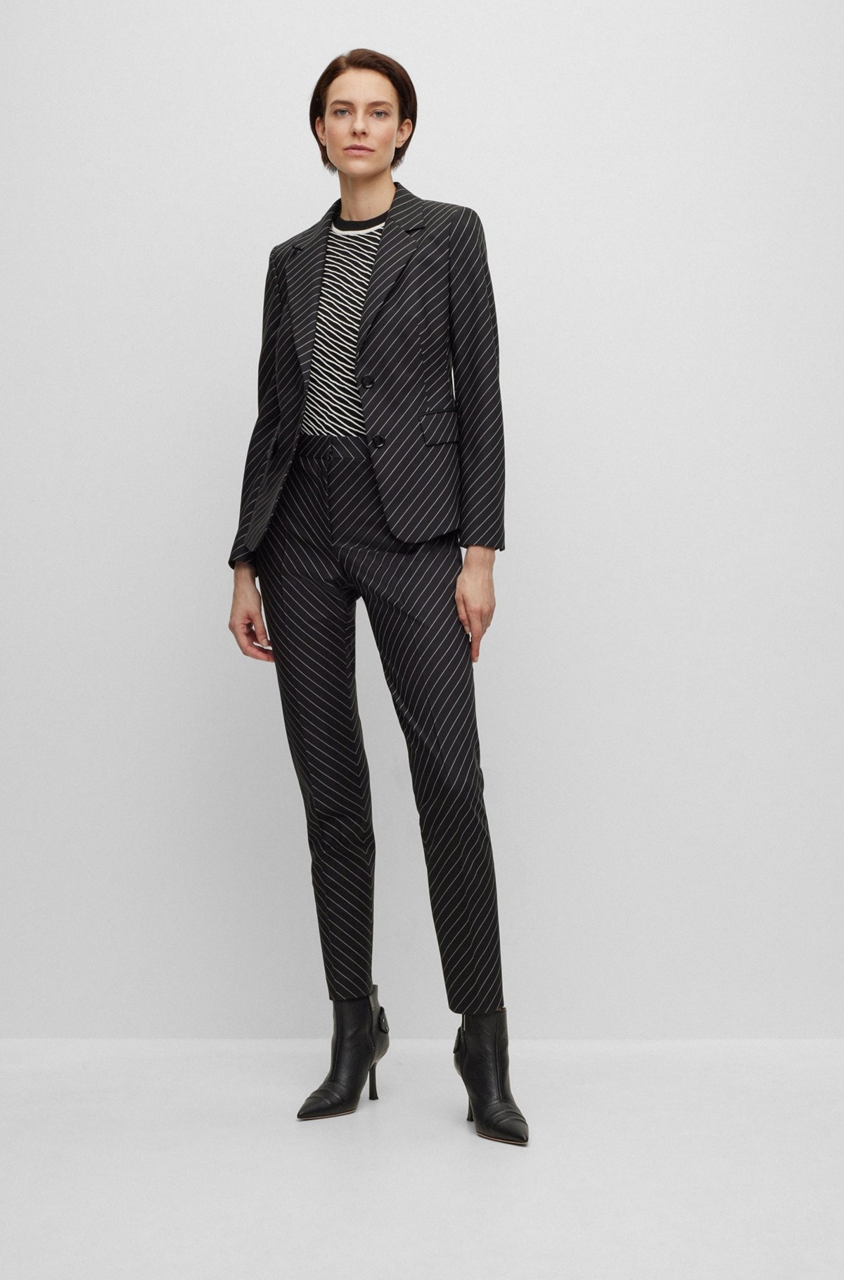 SINGLE-BREASTED JACKET IN STRIPED STRETCH WOOL - 3