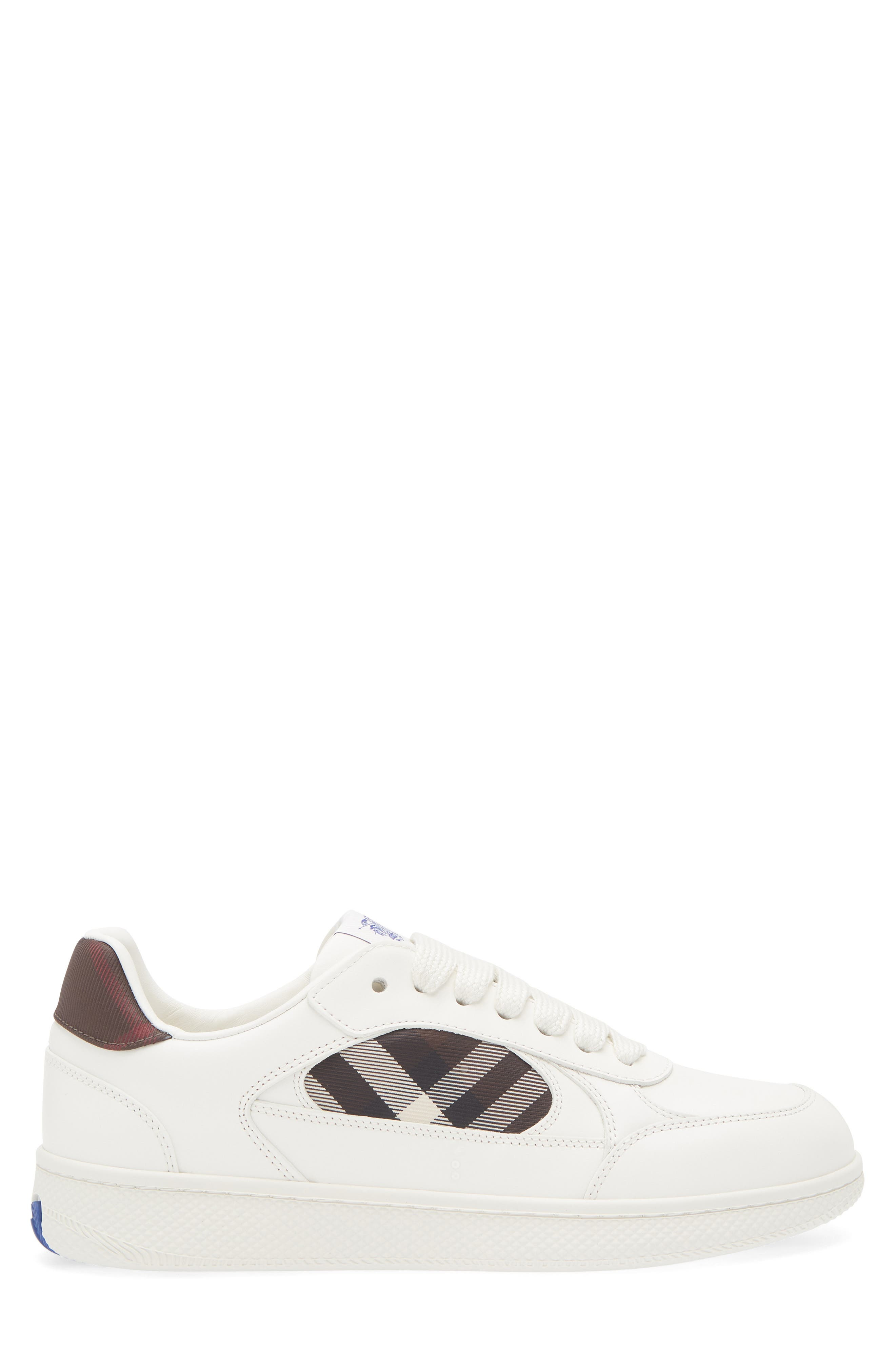 burberry Terrace Mix Check Leather & Canvas Sneaker in Cotton/Mahogany at Nordstrom - 3