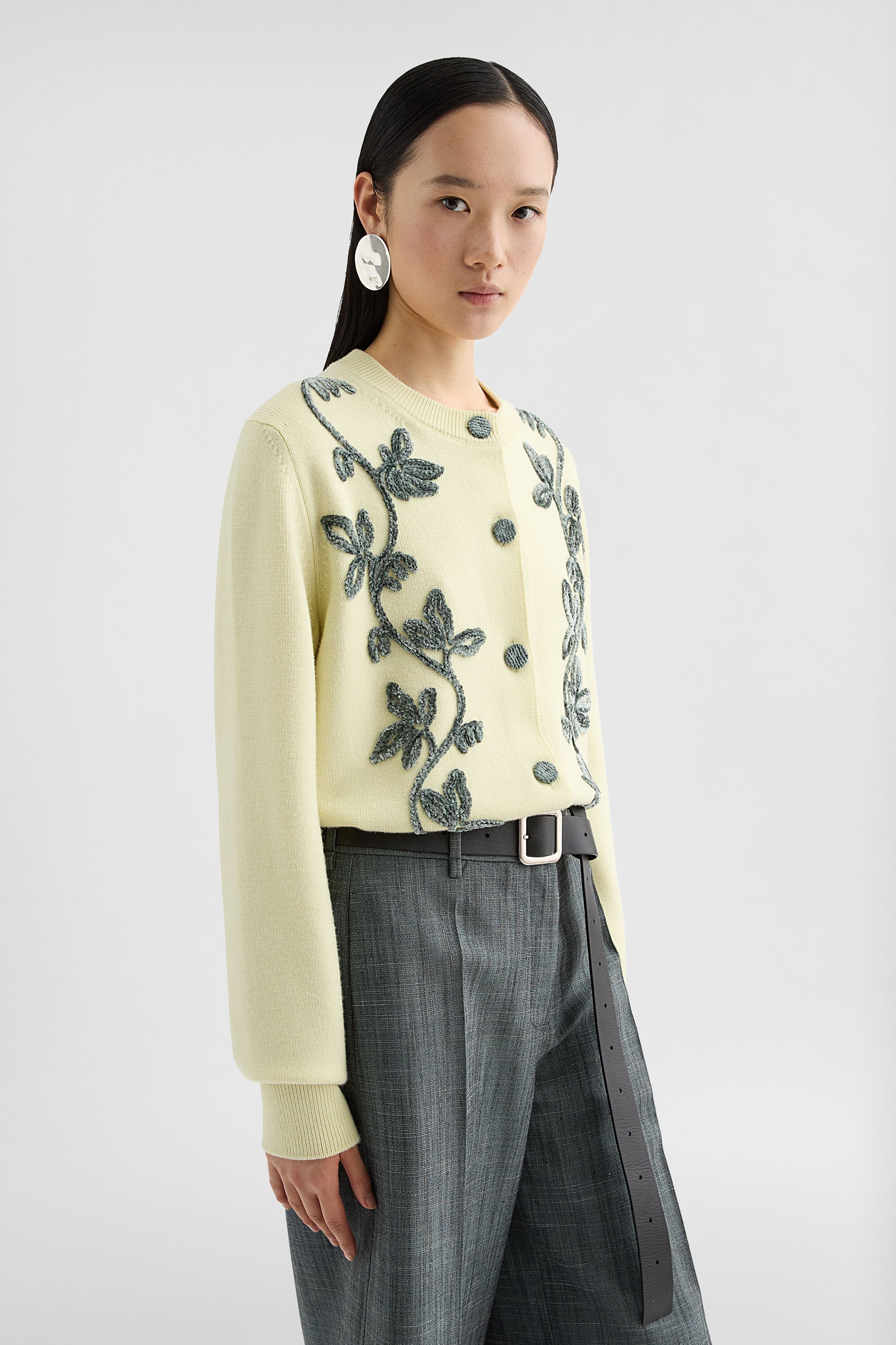 Wool Blend Embroidered Cardigan - 4