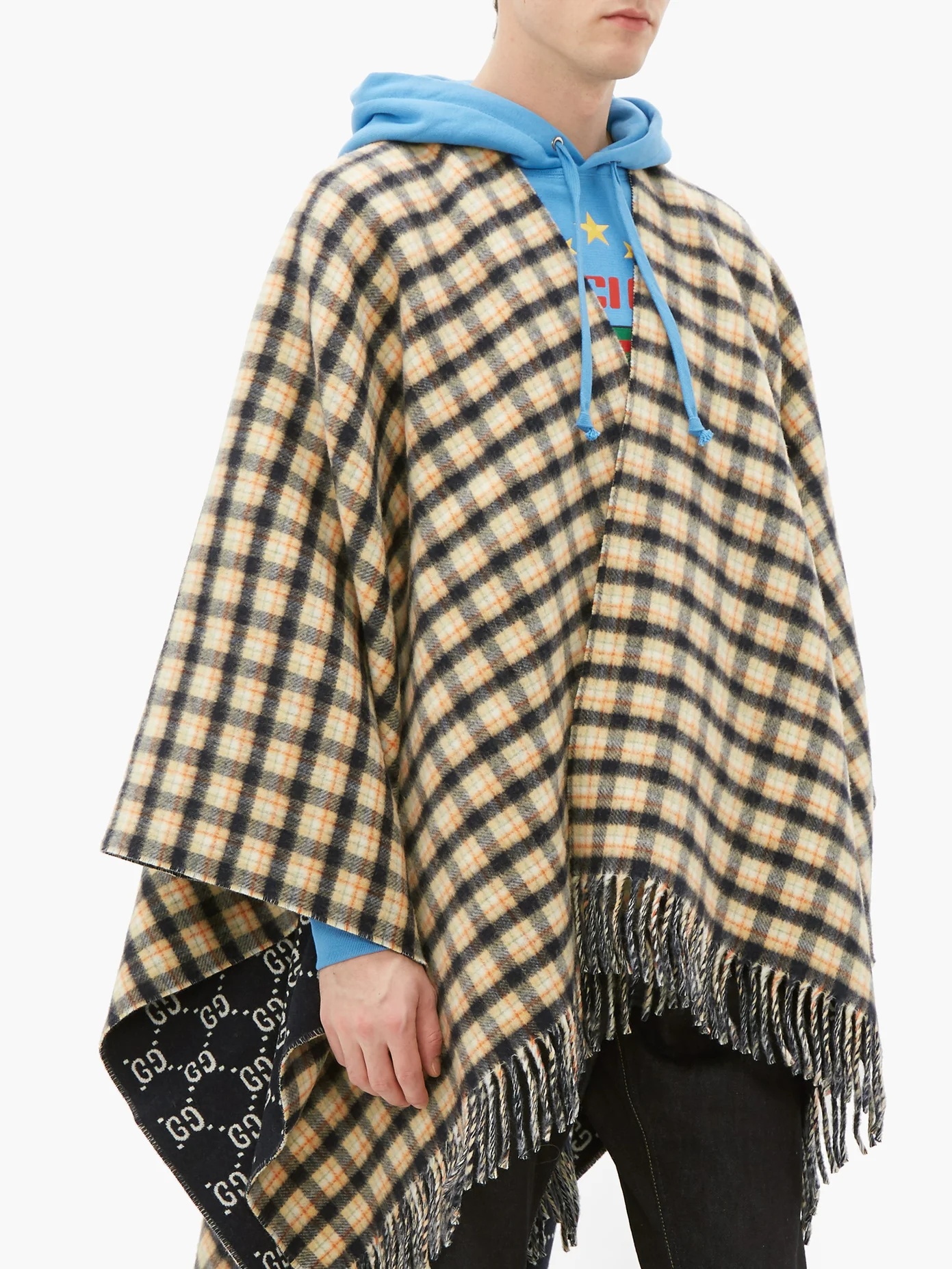 Check monogram-jacquard wool poncho - 6