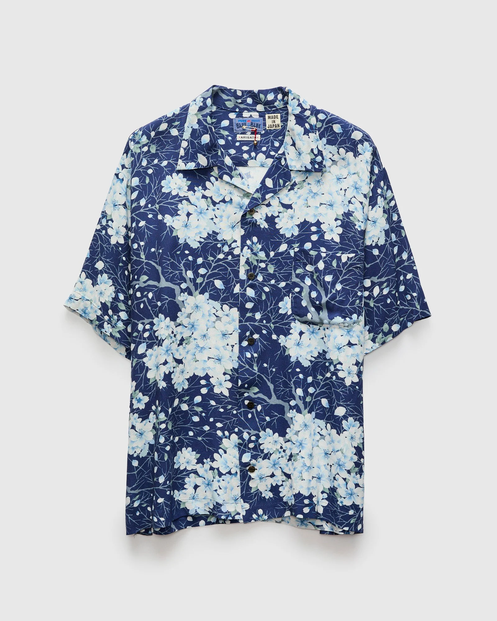 "Sakura Kaza" Aloha Shirt in Dark Navy - 1