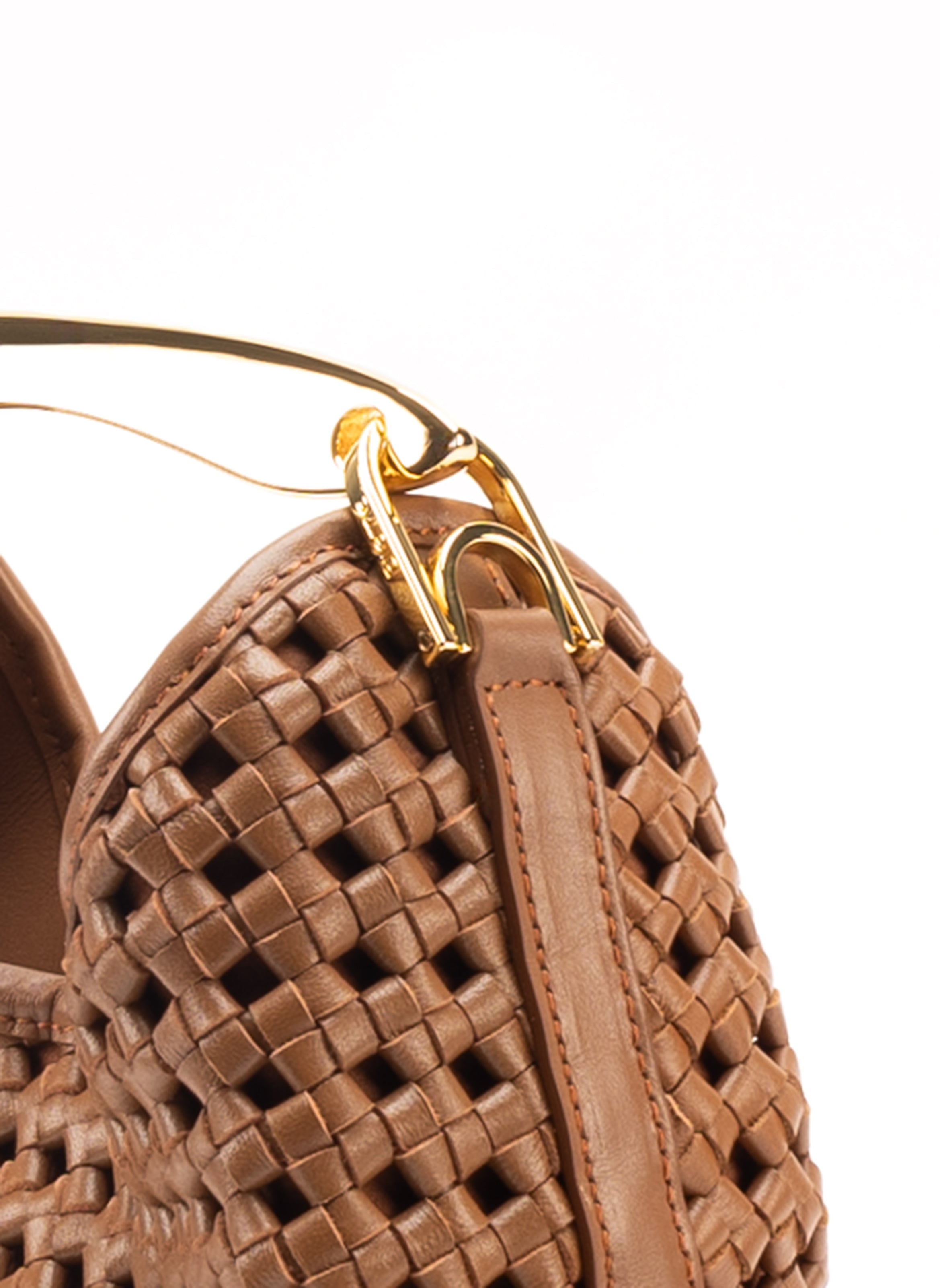Small Boomerang Woven Leather Cognac - 5