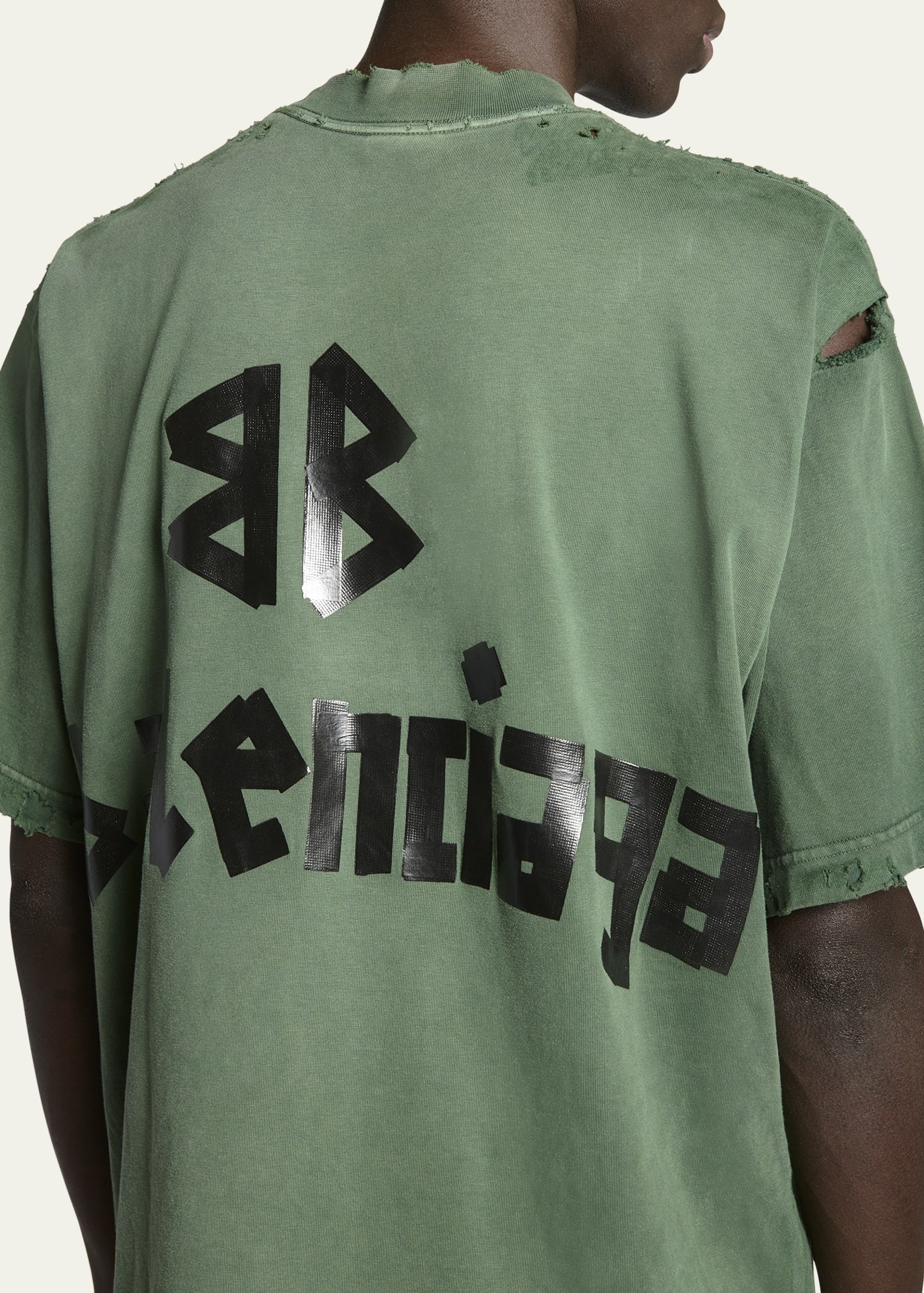Men's Taped-Logo Distressed T-Shirt - 5
