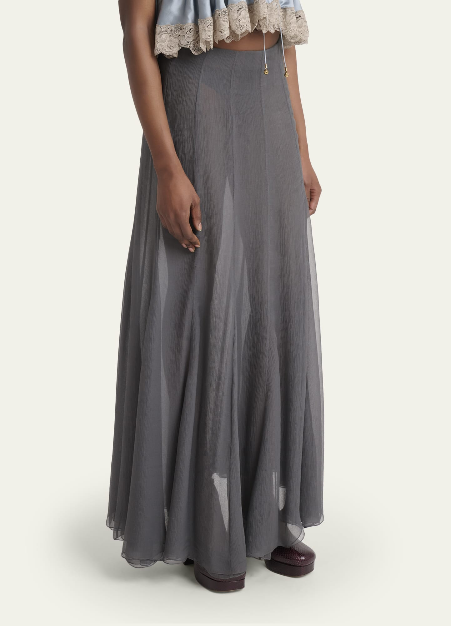 Paneled Sheer Silk Maxi Skirt - 4
