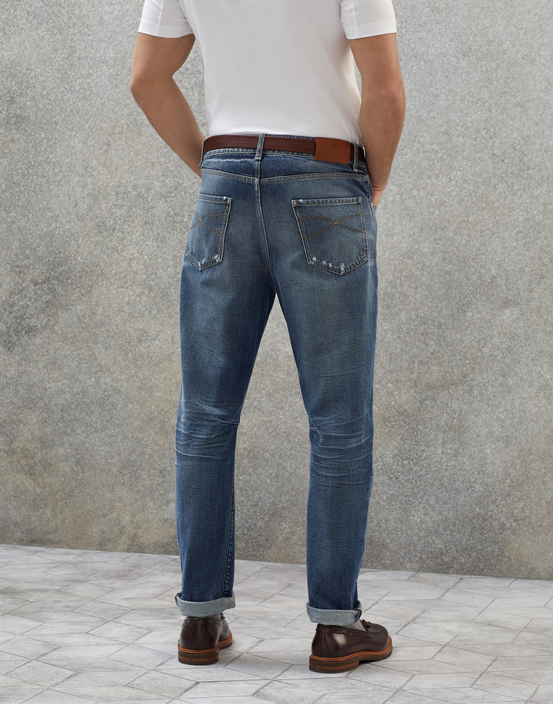 Distressed denim leisure fit five-pocket trousers 2