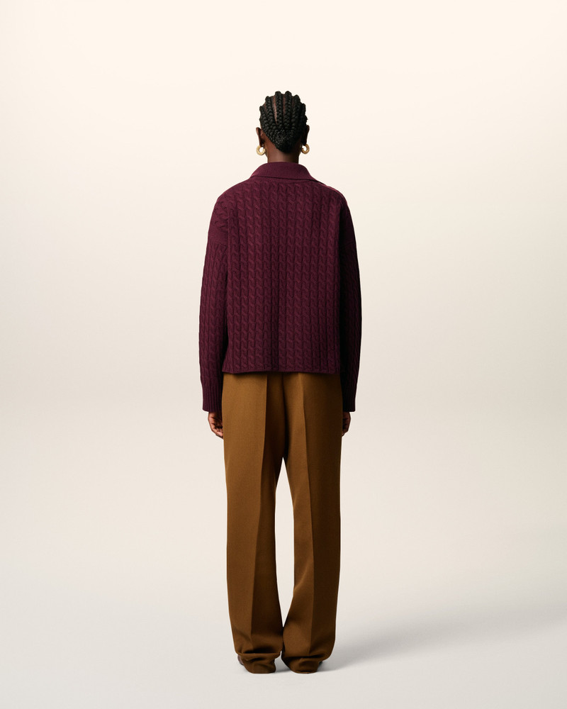 BURGUNDY WOOL CABLES KNIT POLO 5