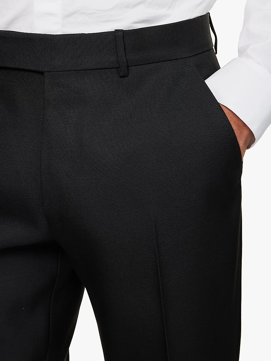 Classic two-slip-pockets tapered-leg regular-fit wool and silk-blend trousers - 5