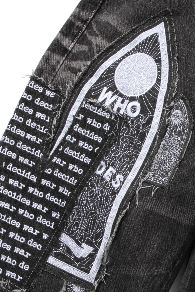 WHO DECIDES WAR MOTIF PATCHED DENIM outlook