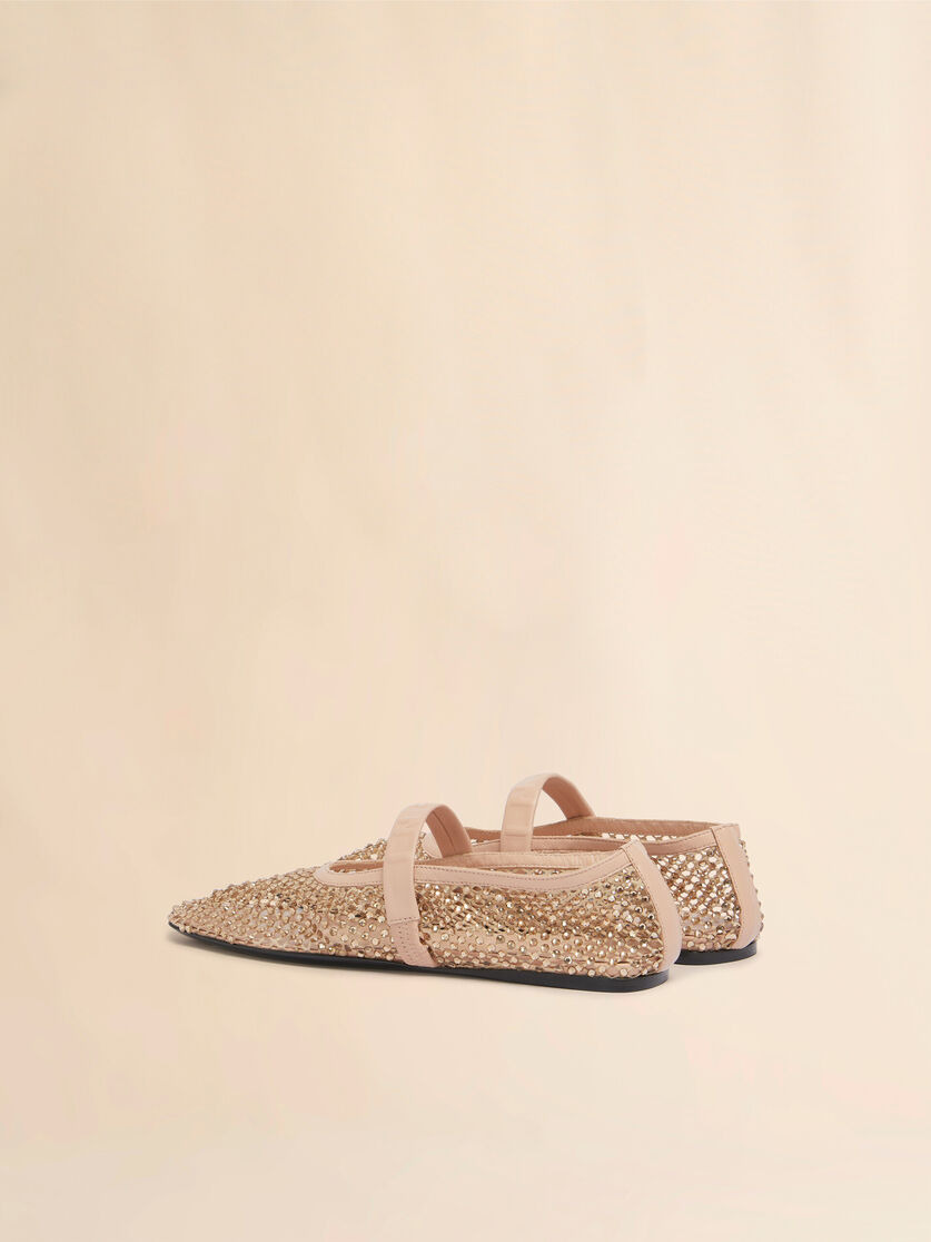 LIGHT PINK MESH MARY JANE BALLET FLAT WITH CRYSTALS - 3