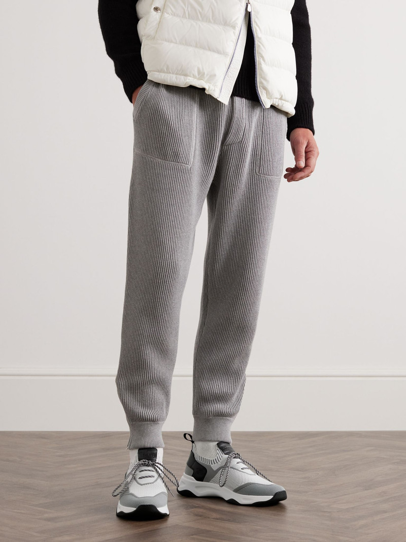Berluti Venezia Leather-Trimmed Stretch-Knit Sneakers White outlook