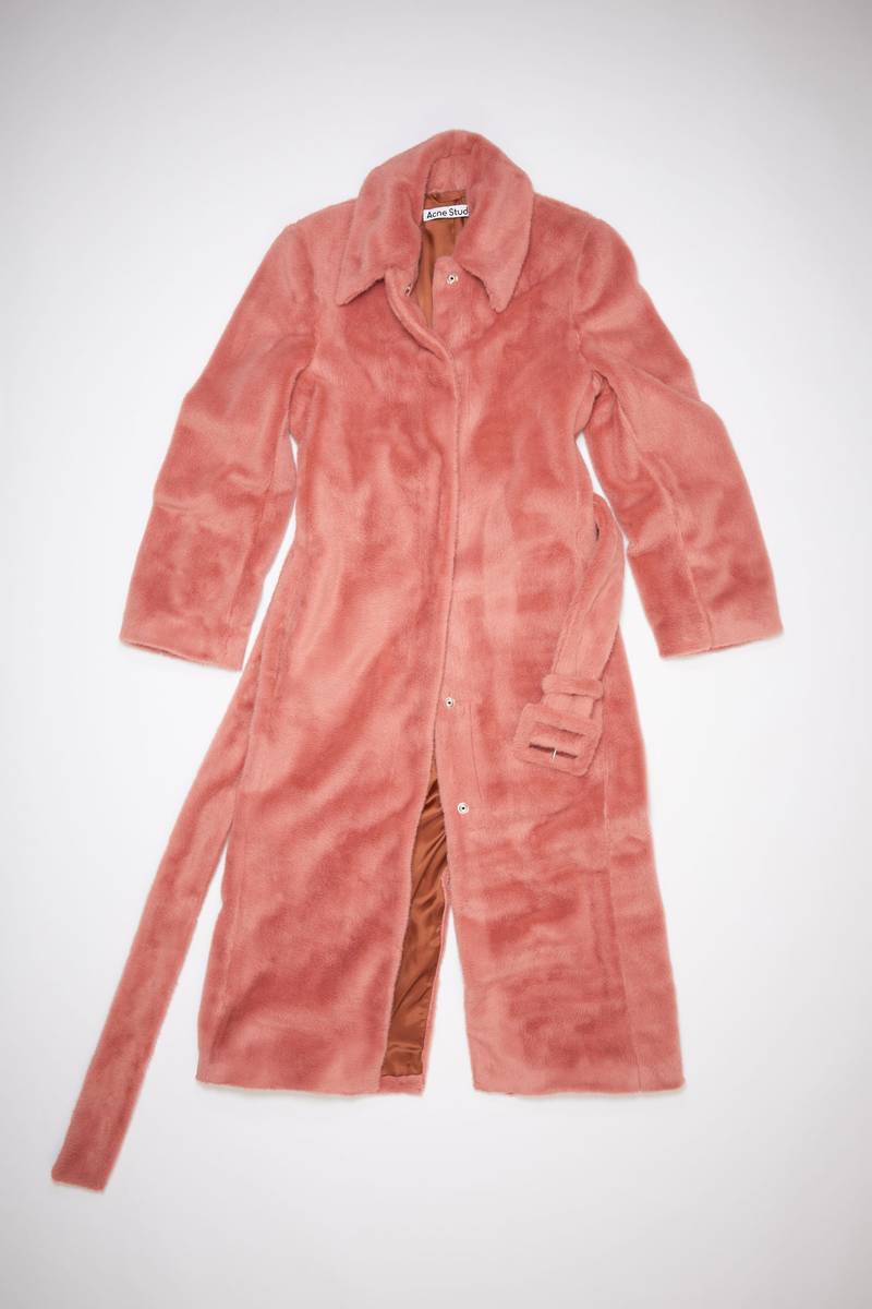 Belted faux fur coat - Raspberry pink 1