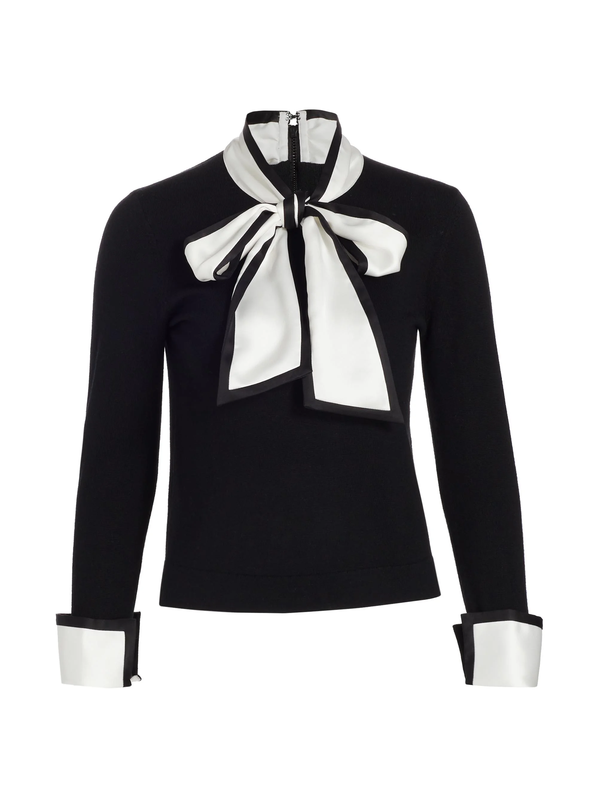 Women's Justina Combination Wool Bow Sweater - Black Combo - 1