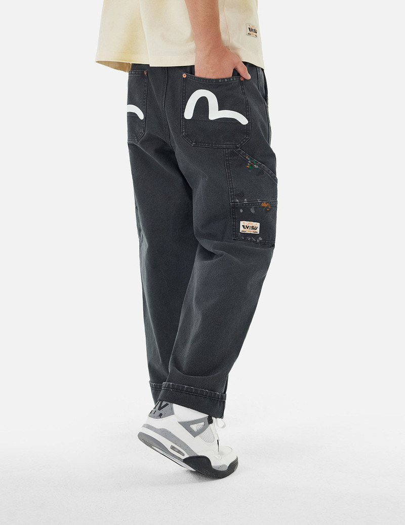SEAGULL EMBROIDERY AND LOGO PRINT RELAX FIT WASHED PANTS 7