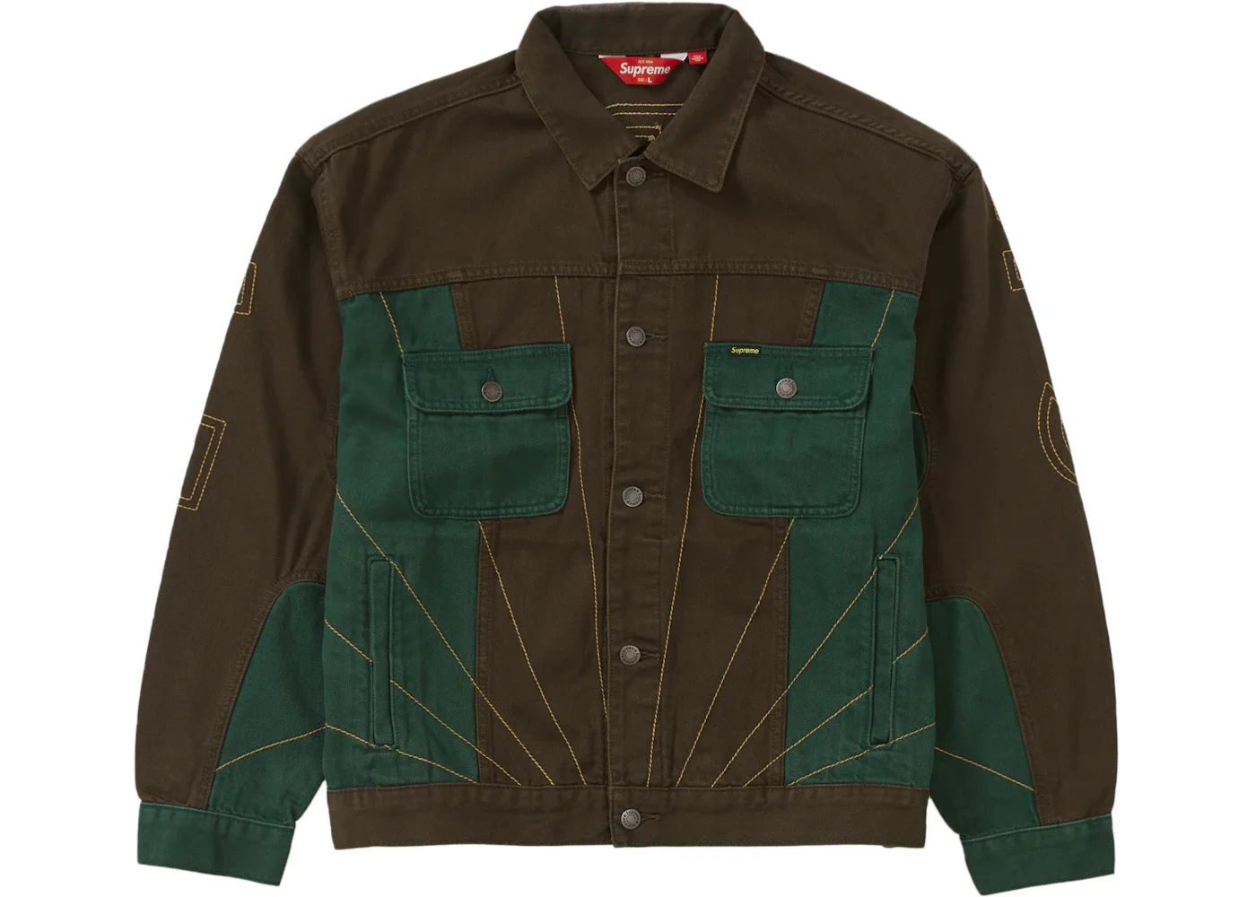Supreme Radial Embroidered Denim Trucker Jacket Brown - 1