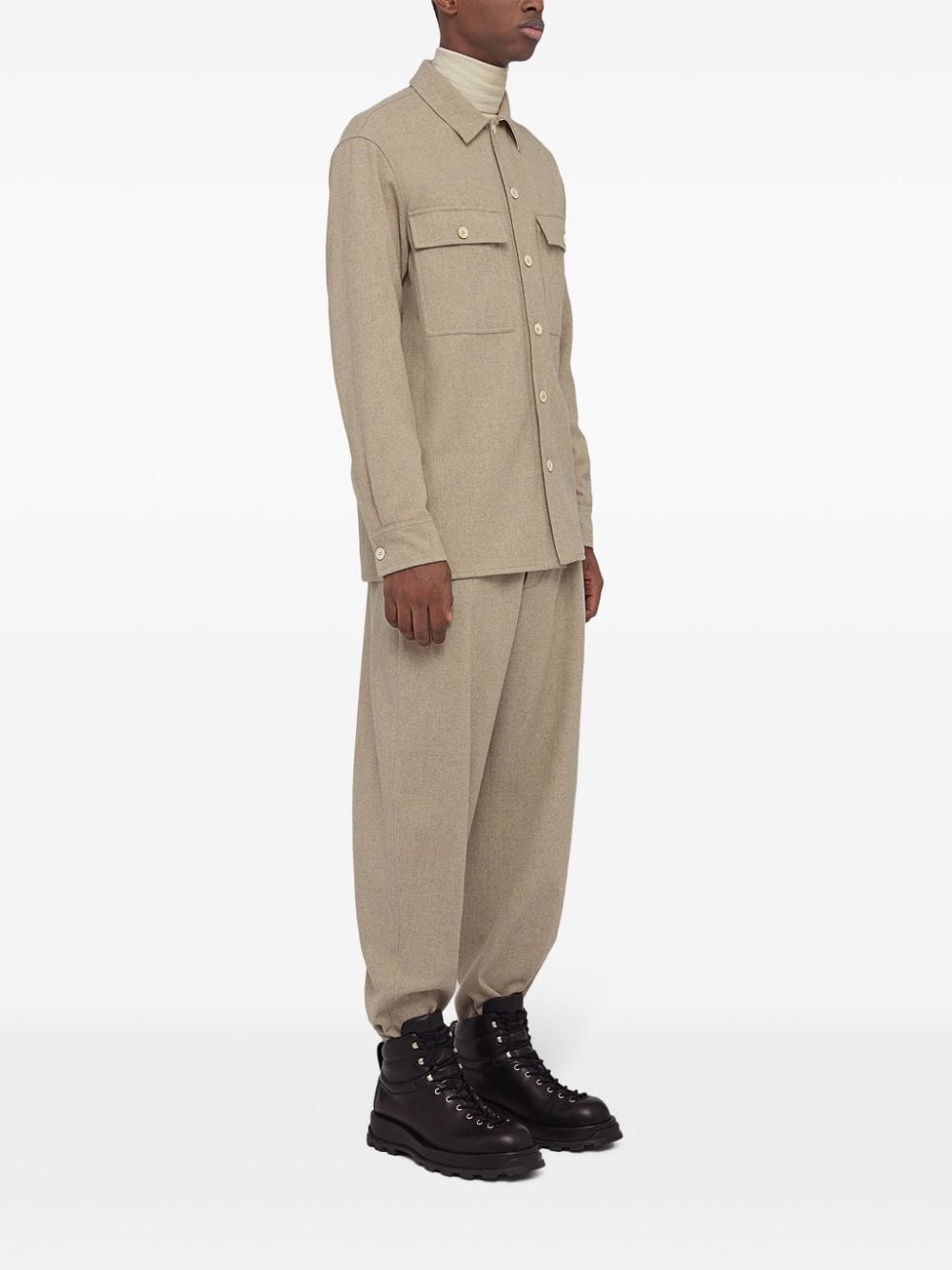 logo-patch wool tapered trousers - 3