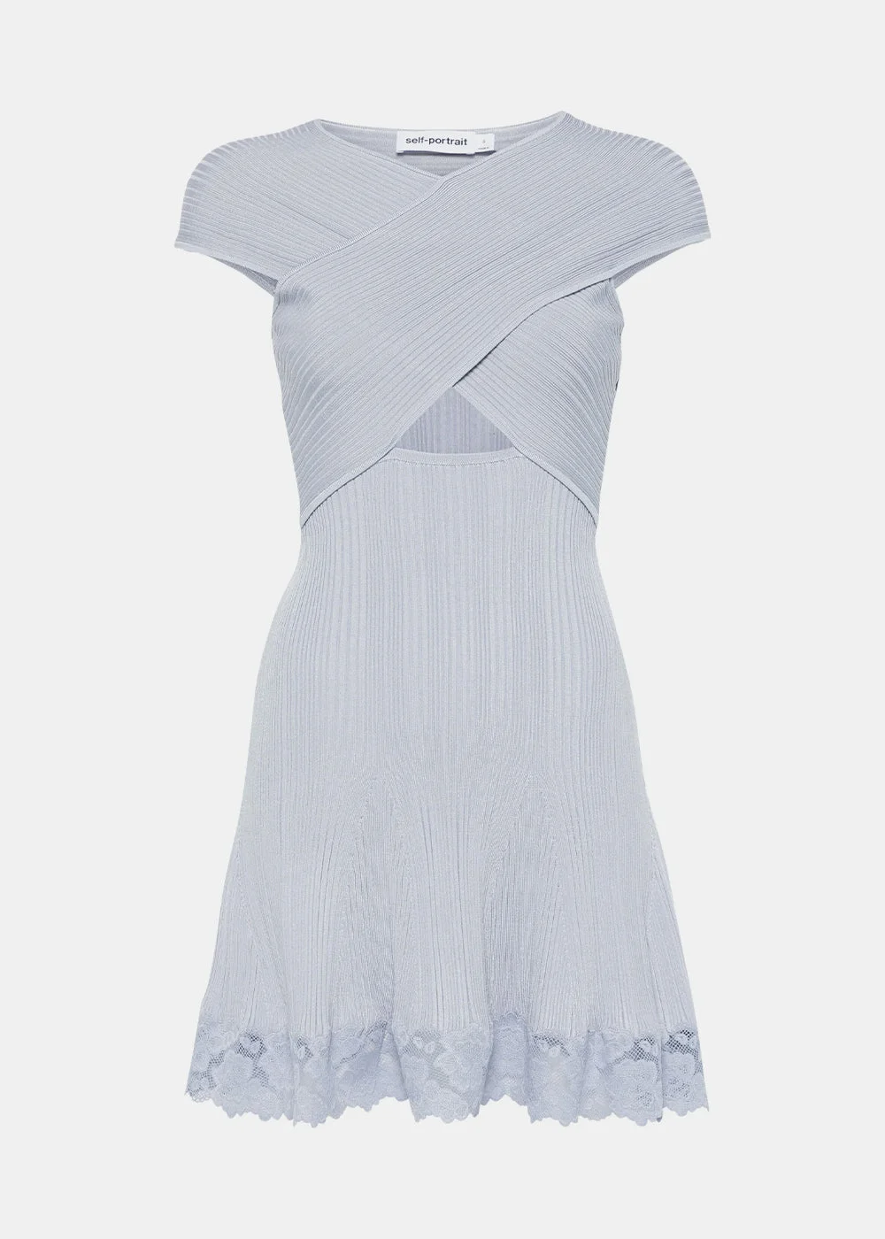 Blue Knit Lace Insert Mini Dress - 1