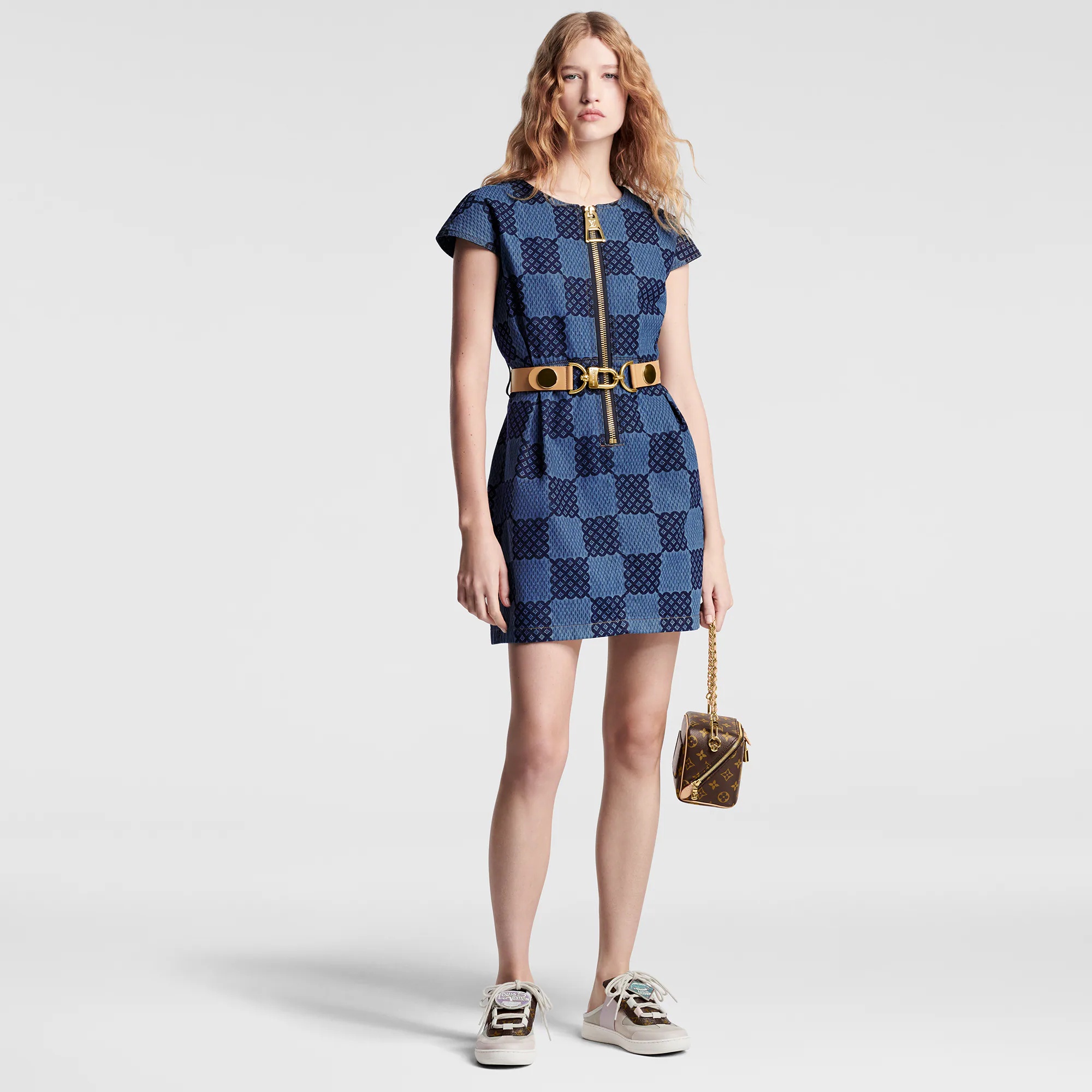 XXL Detail Damier Denim Dress - 4