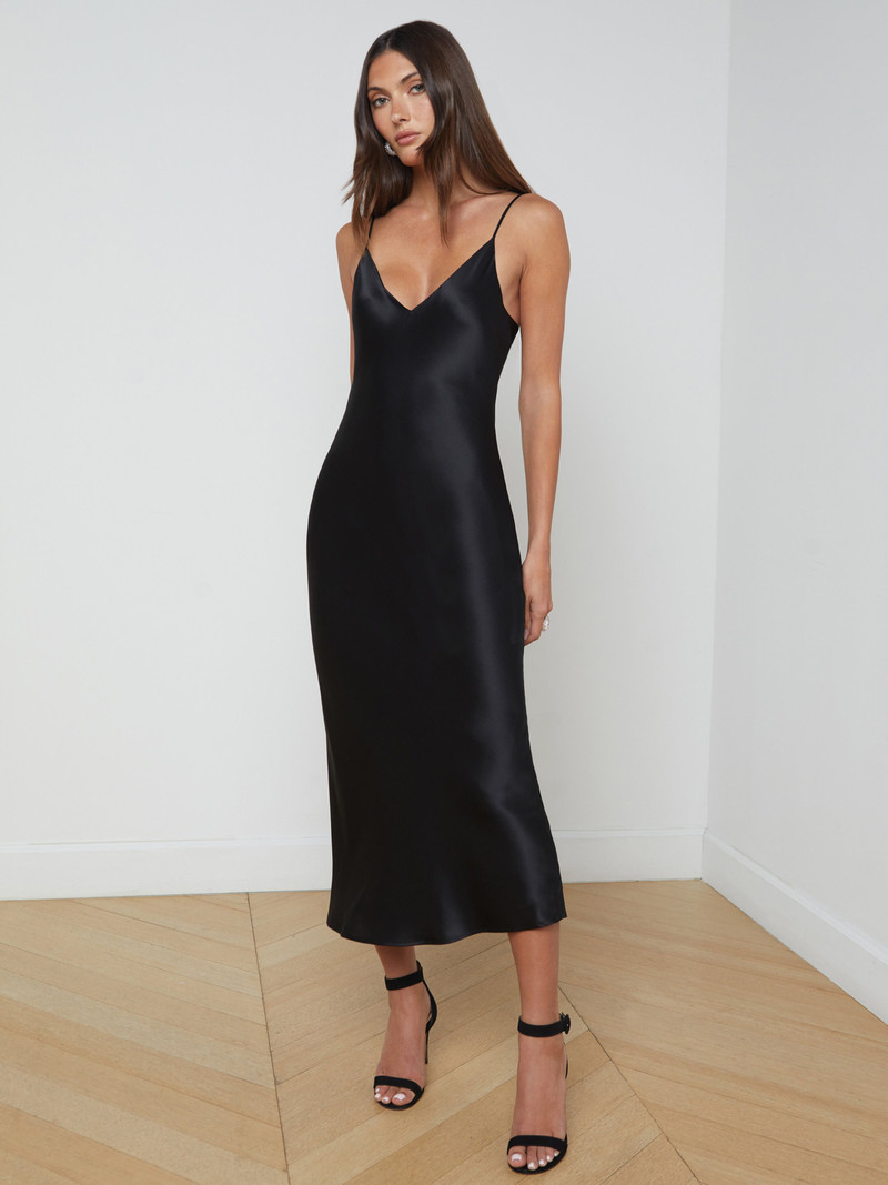 seridie silk slip dress L'AGENCE Seridie Silk Slip Dress In Black