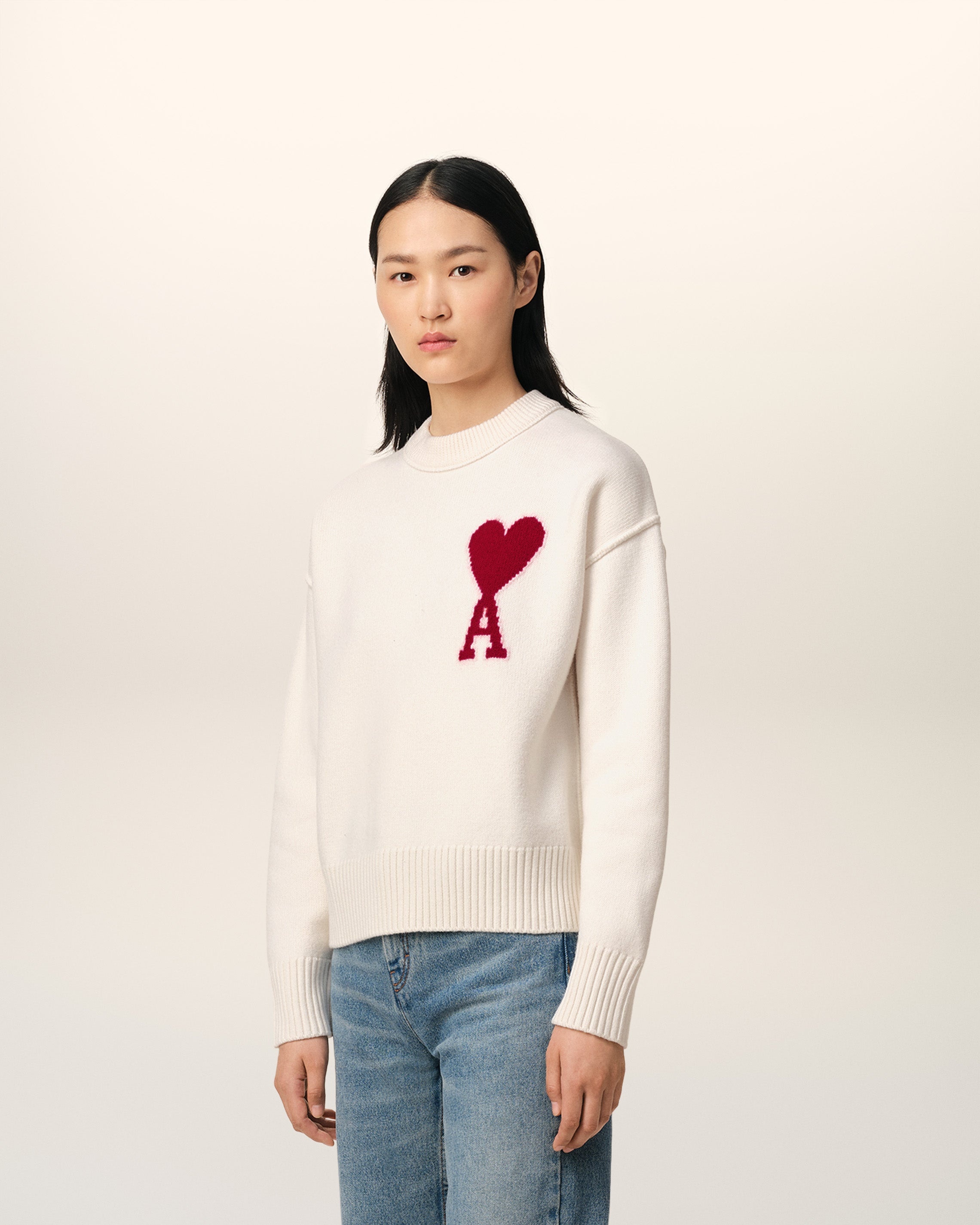 WHITE WOOL AMI DE COEUR SWEATER - 6