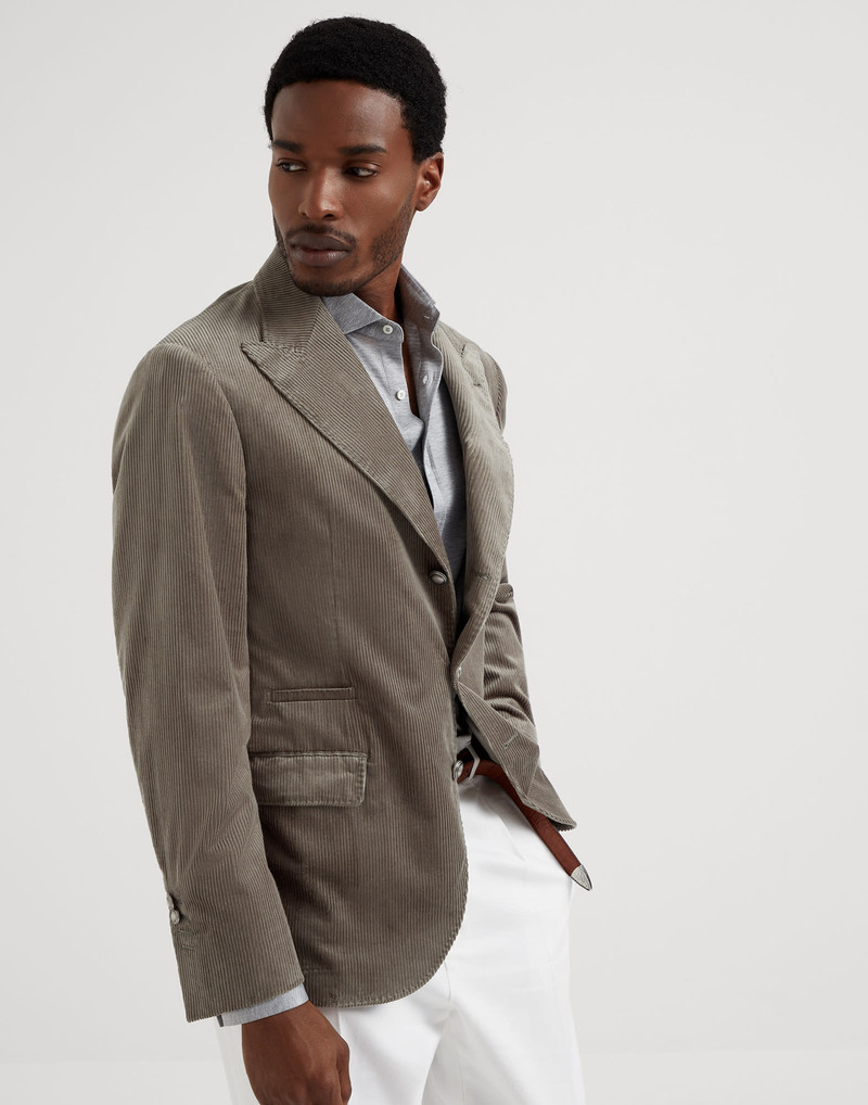 Sea Island cotton corduroy deconstructed blazer with large peak lapels and metal buttons 1