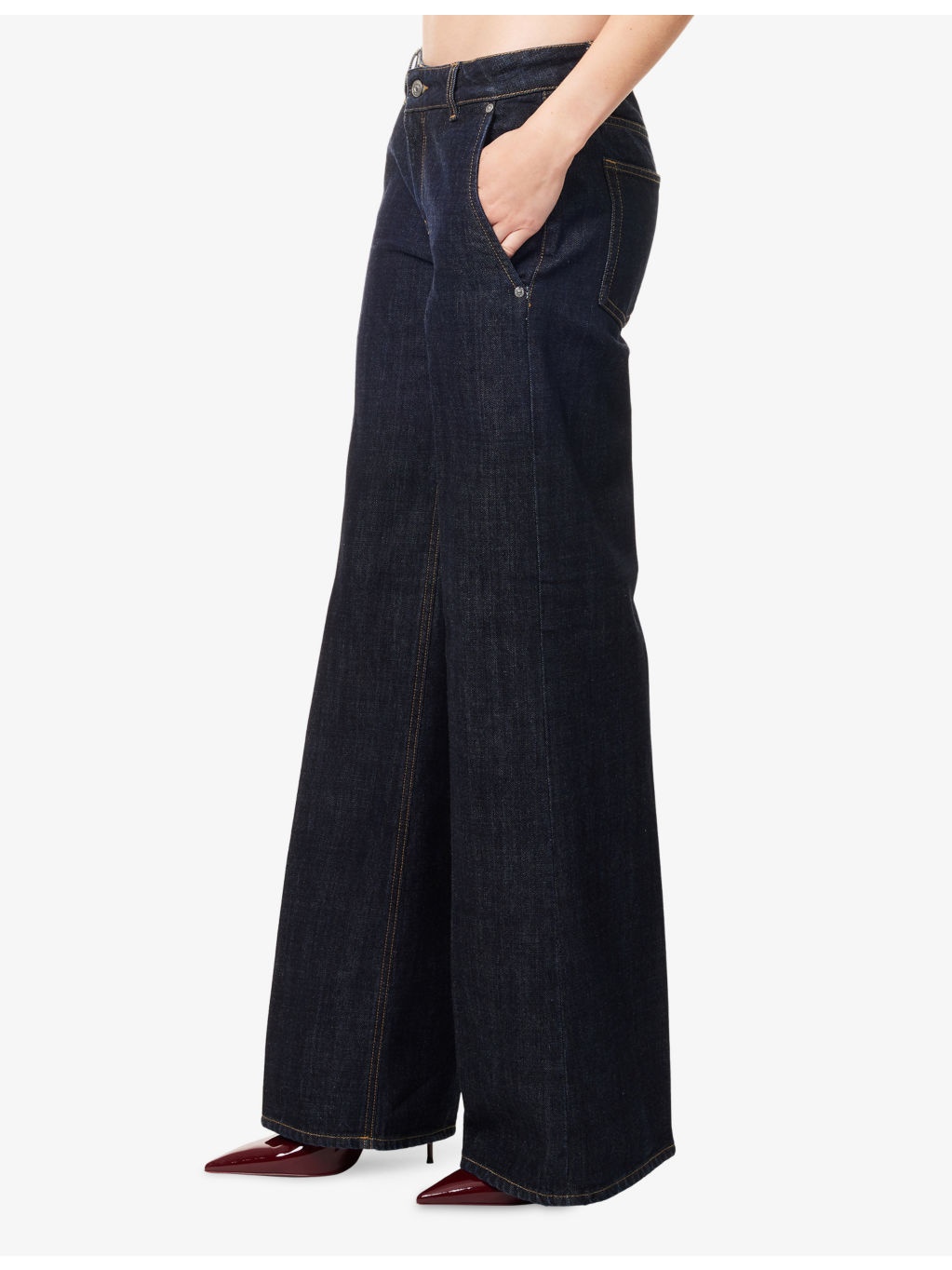 Brand-Patch Low-Rise Flared-Leg Leg Denim Jean - 3