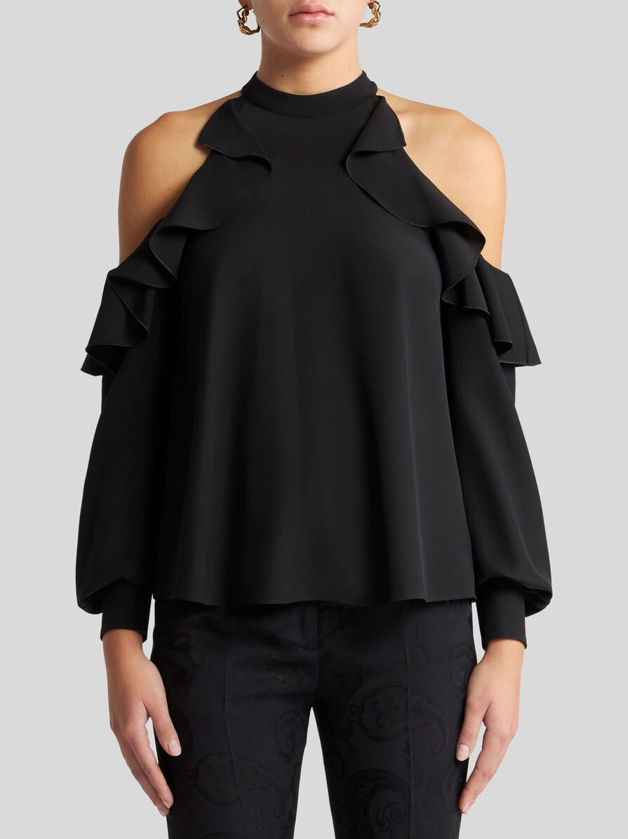 SILK TOP WITH OPEN SHOULDERS AND RUFFLES - 2