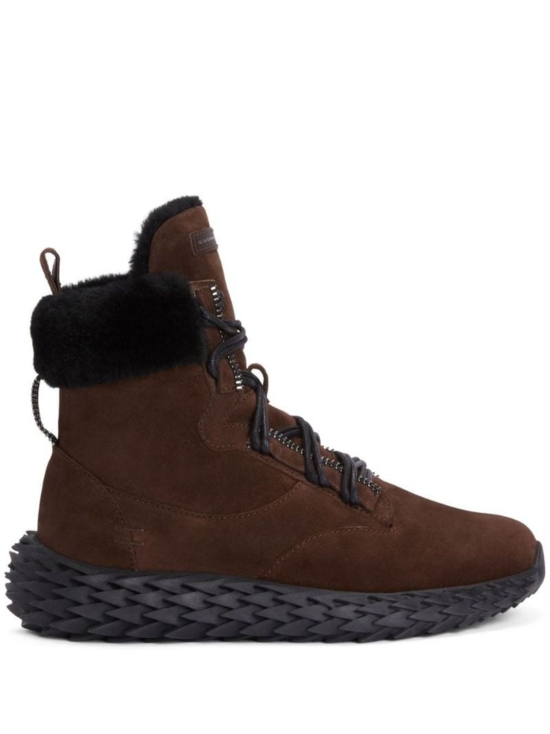 shearling-trim hi-top sneakers - 1