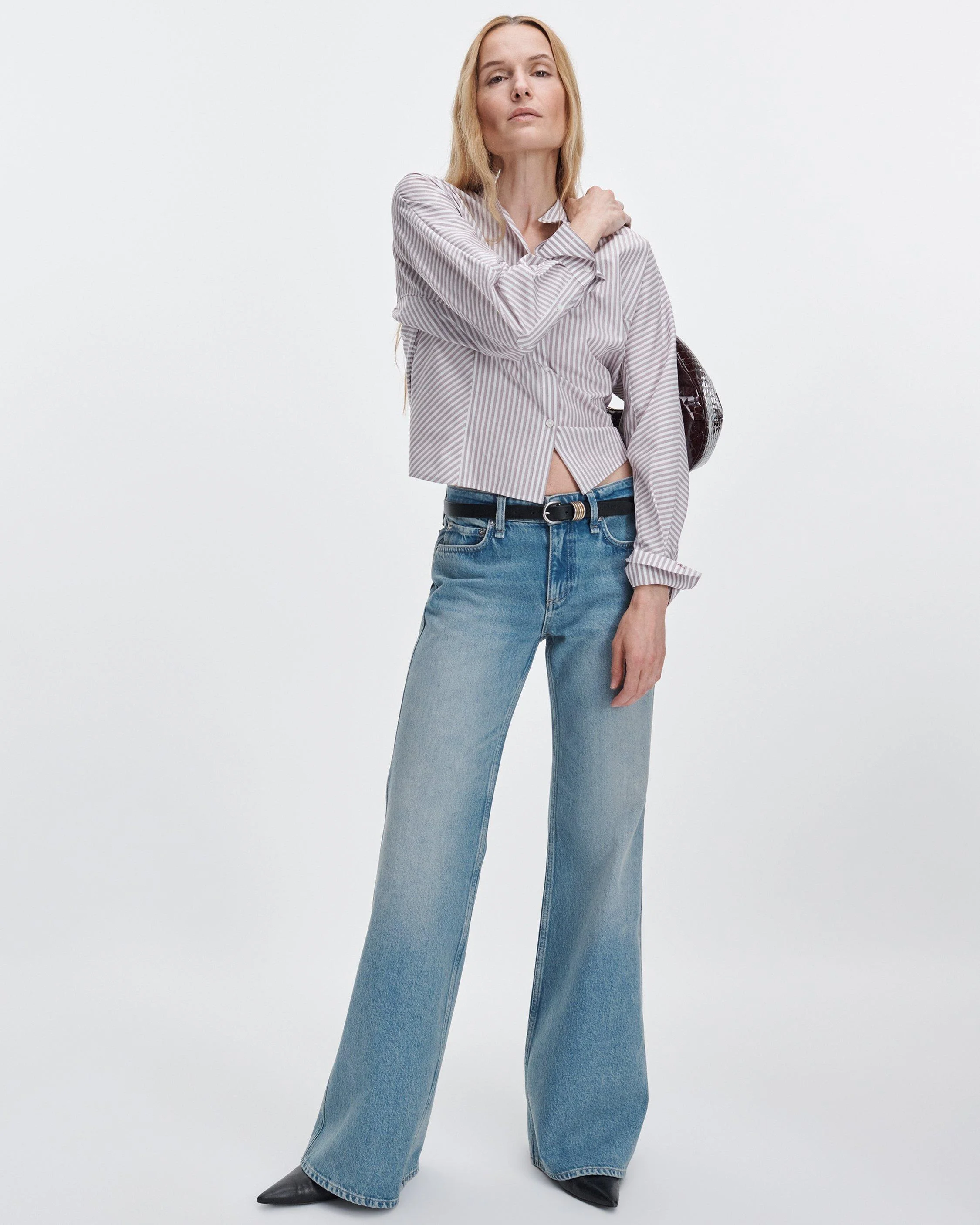 Josie Relaxed Flare Jean Low-Rise in Lightweight Rigid Denim - 1