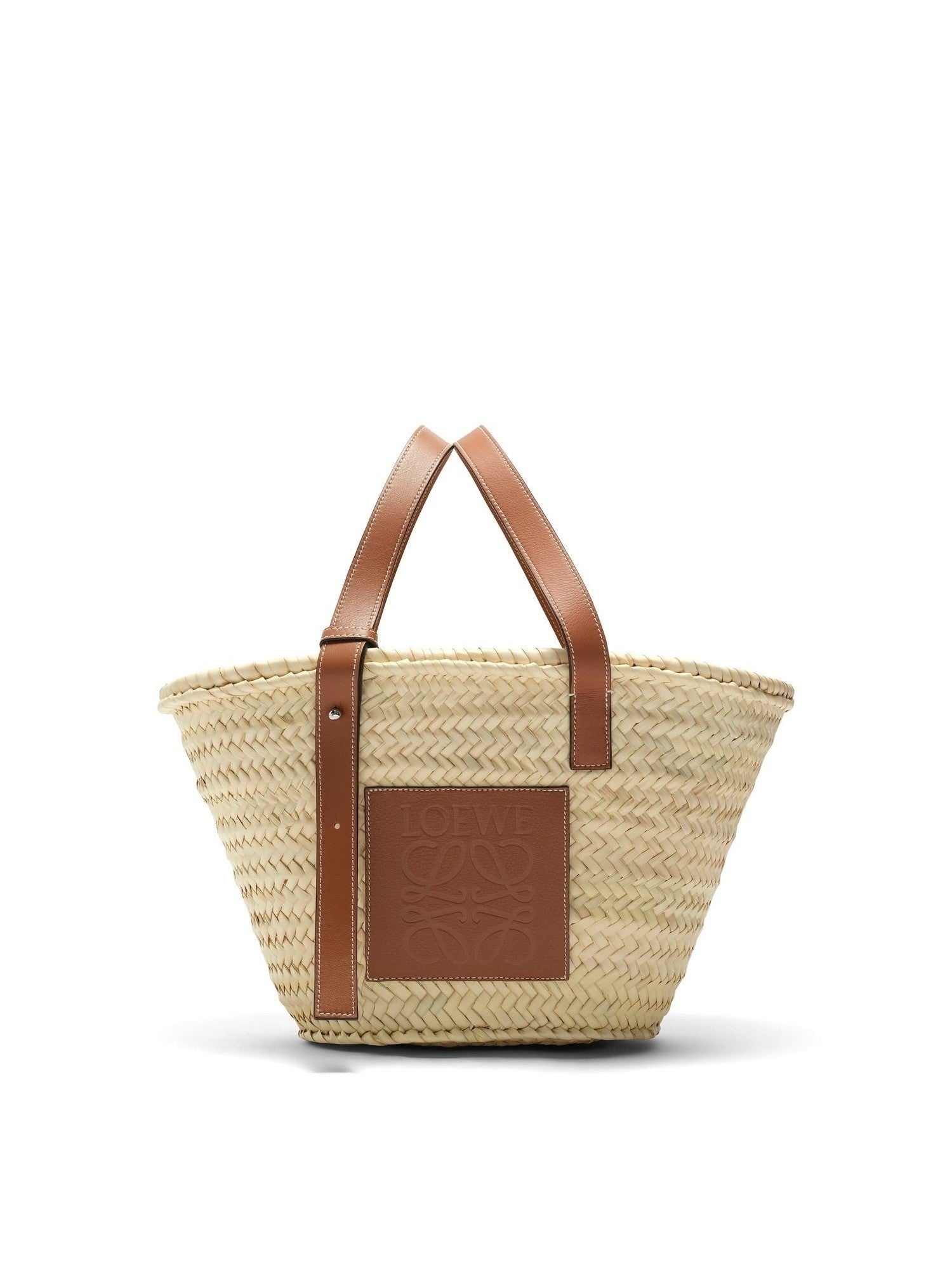Medium Basket Bag in Palm Leaf and Calfskin in Natural/Tan - 1