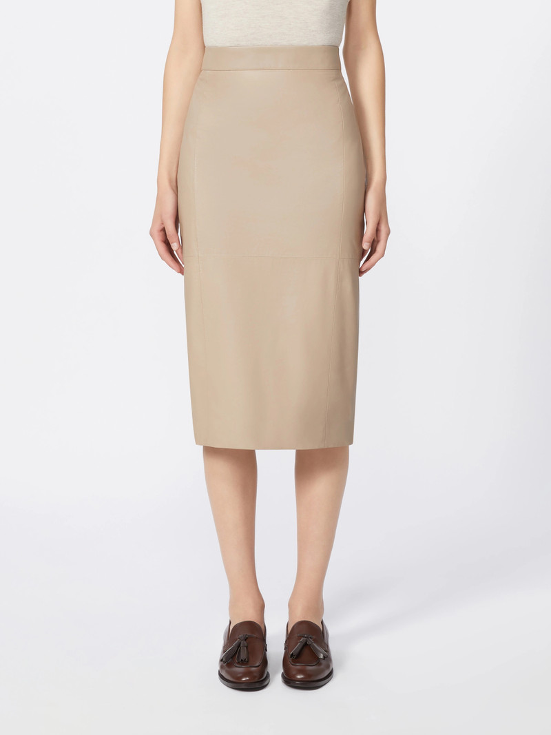 RICAMO Nappa leather pencil skirt - SAND 3