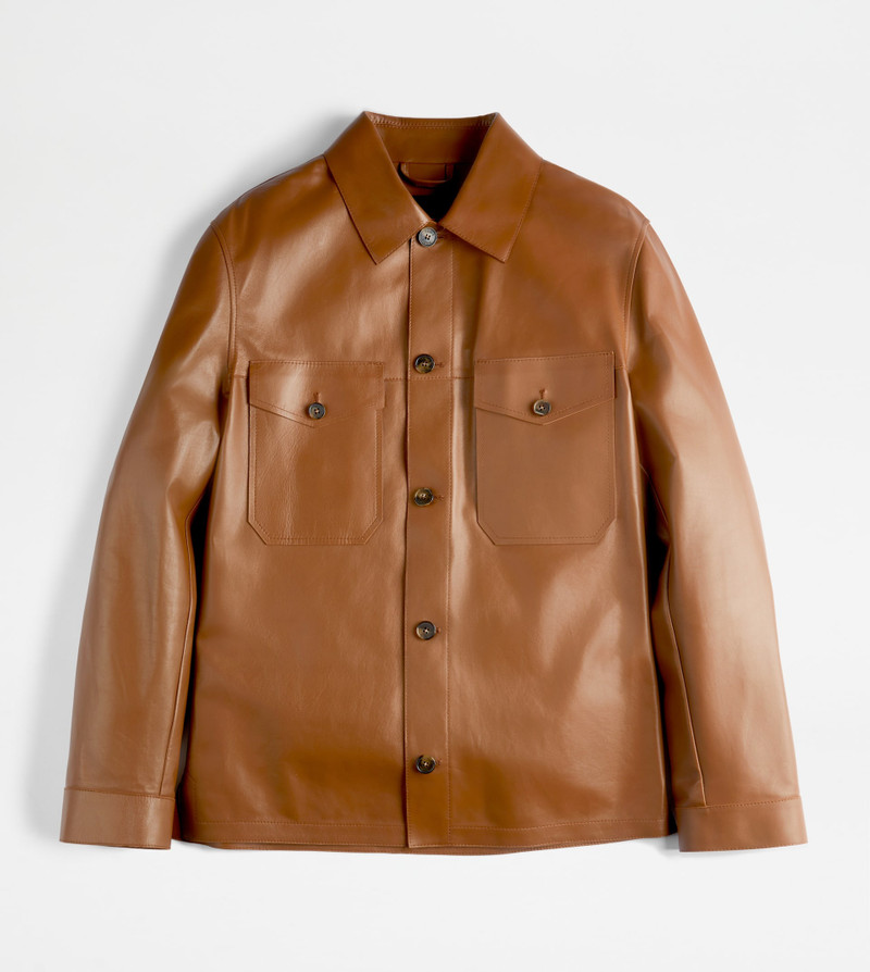 OVER SHIRT IN NAPPA LEATHER - BROWN 1