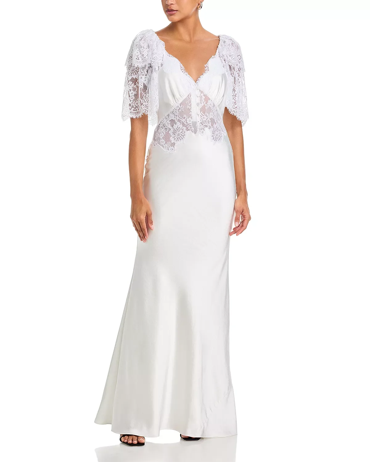 Fine Lace Satin Maxi Dress - 1