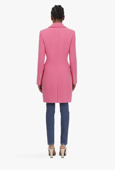 Double-breasted pink wool coat - 3